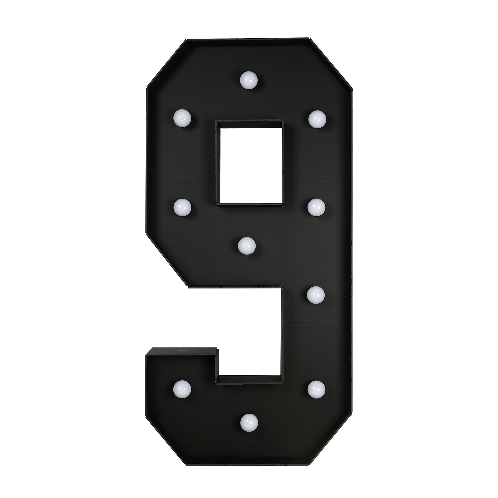 Giant LED Marquee Light Up Number "9", Black 4ft Pre-Cut Foam Board with 10 Warm White Battery Operated LEDs, Glue Gun and Sticks