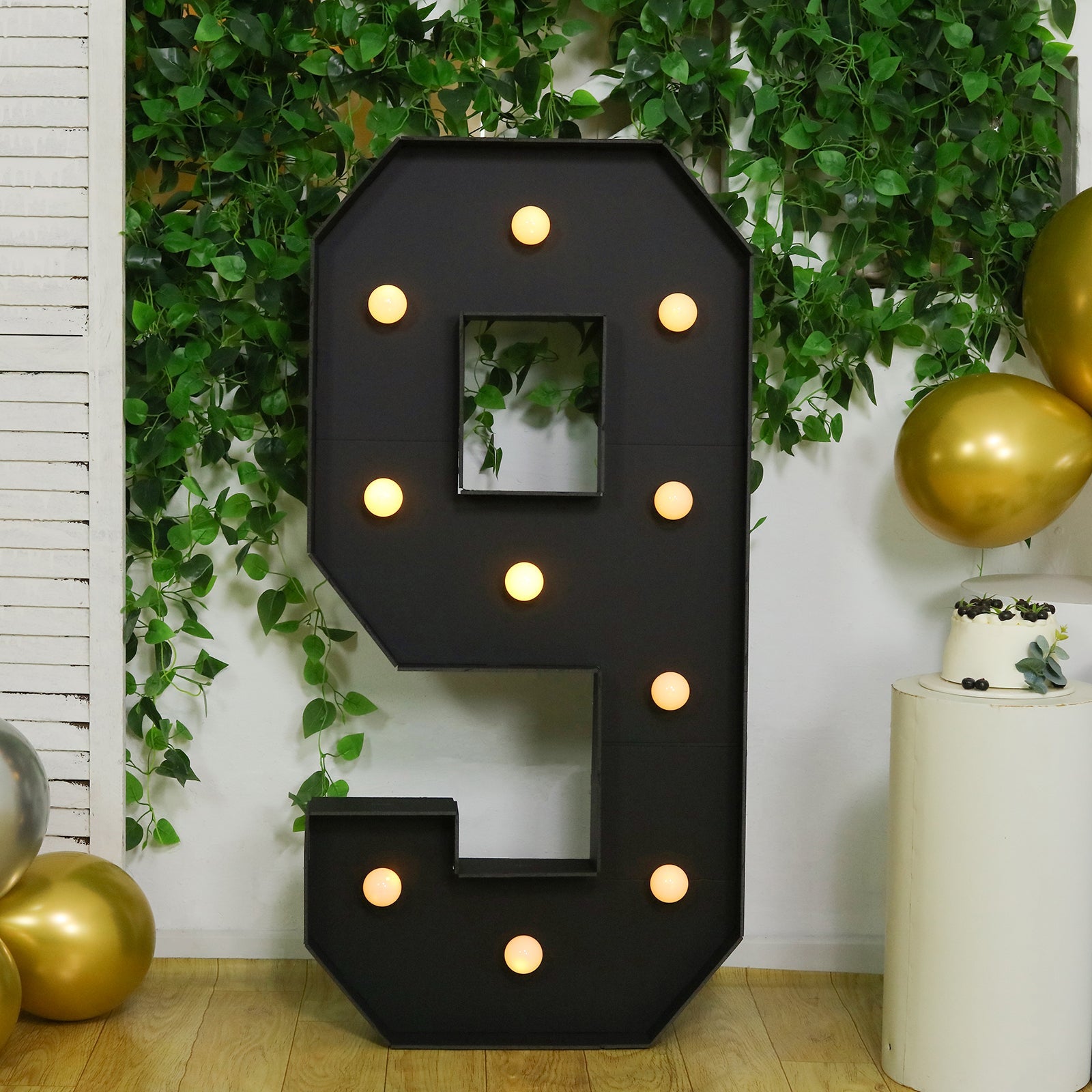Giant LED Marquee Light Up Number "9", Black 4ft Pre-Cut Foam Board with 10 Warm White Battery Operated LEDs, Glue Gun and Sticks