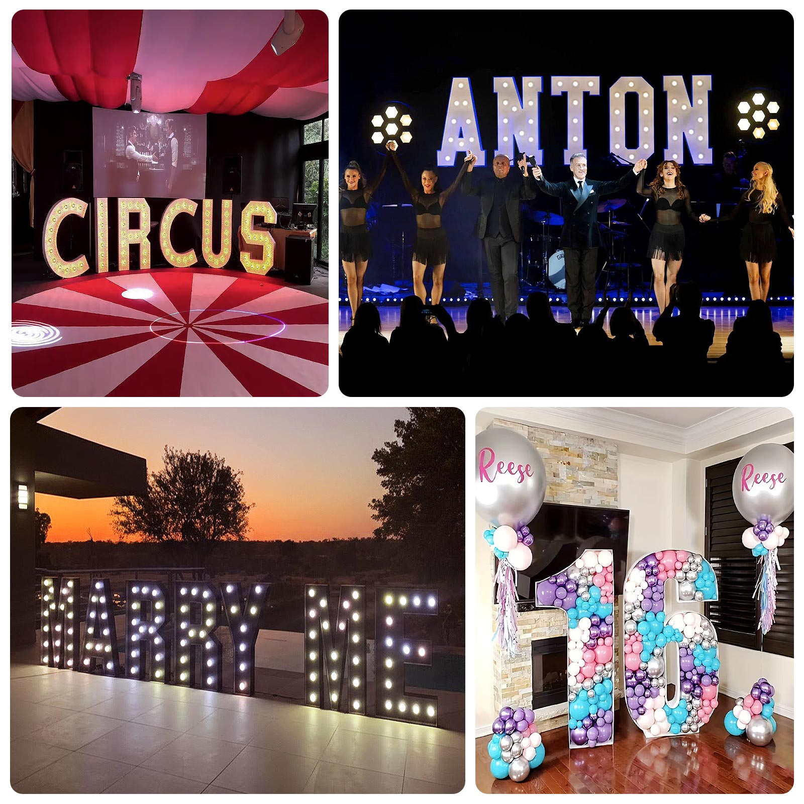 Giant LED Marquee Light Up Number "2", Black 4ft Pre-Cut Foam Board with 10 Warm White Battery Operated LEDs, Glue Gun and Sticks