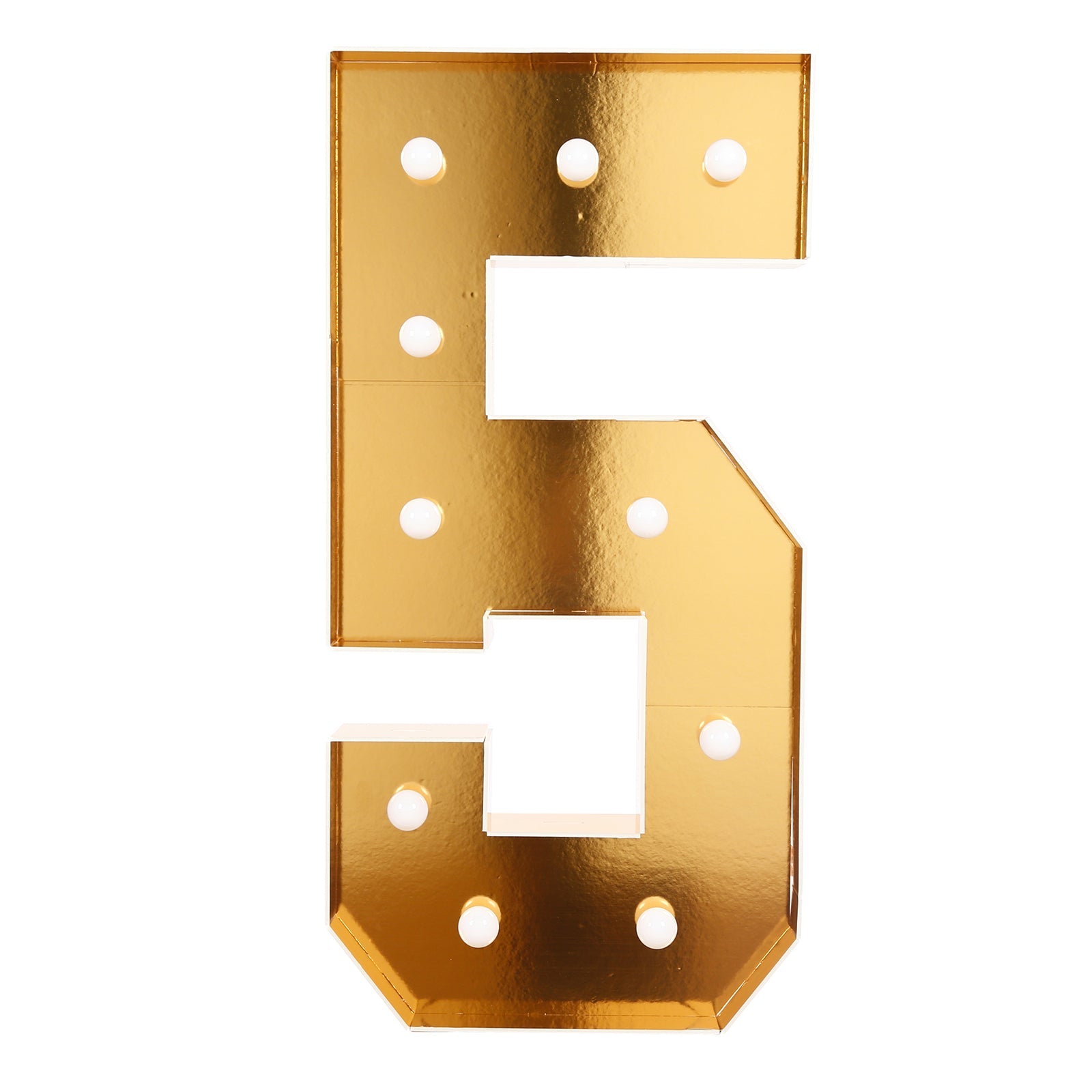 Giant LED Marquee Light Up Number "5", Gold 4ft Pre-Cut Foam Board with 10 Warm White Battery Operated LEDs, Glue Gun and Sticks