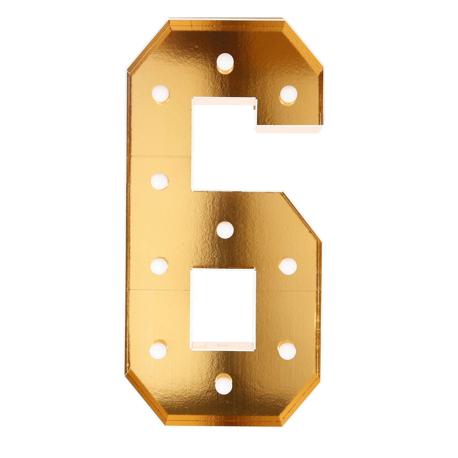 Giant LED Marquee Light Up Number "6", Gold 4ft Pre-Cut Foam Board with 10 Warm White Battery Operated LEDs, Glue Gun and Sticks