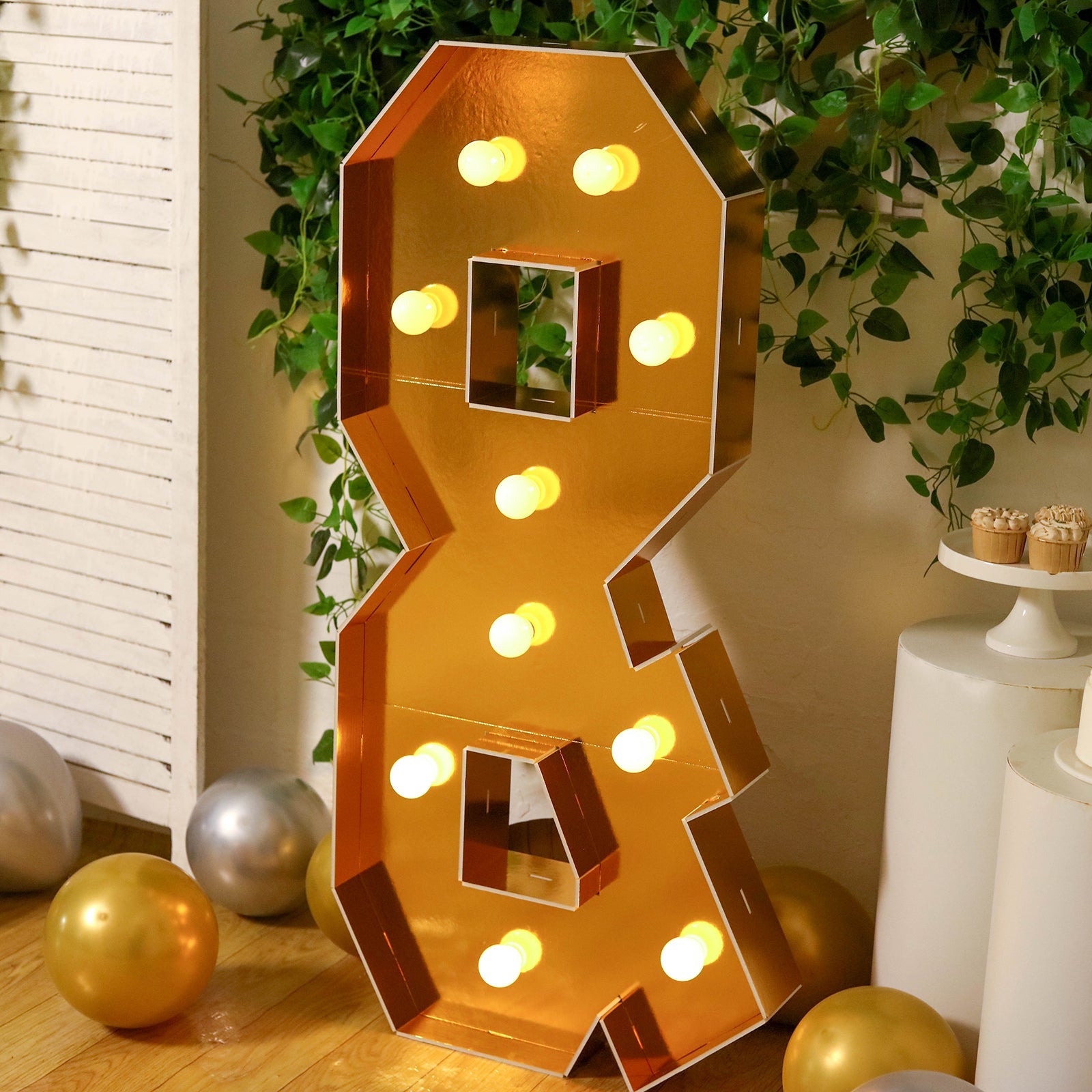 Giant LED Marquee Light Up Symbol "&", Gold 4ft Pre-Cut Foam Board with 10 Warm White Battery Operated LEDs, Glue Gun and Sticks