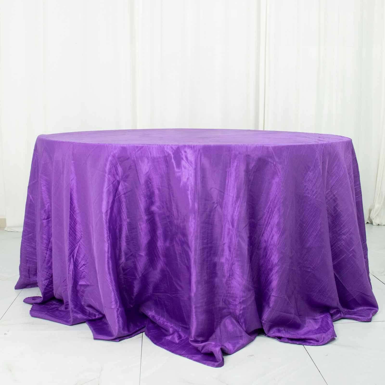 Taffeta 132" Round Tablecloth Purple - Seamless Accordion Crinkle Table Cover