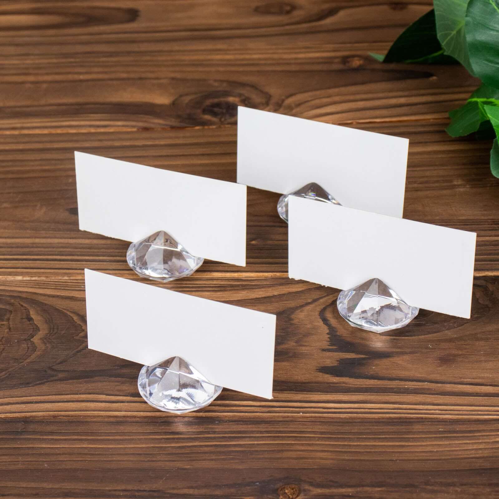 10-Pack Plastic Card Holder Stands Diamond Shaped Design Clear Crystal - Wedding Table Place Card Decorations 1.75"