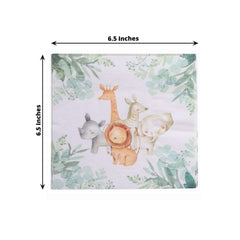 20-Pack Paper Beverage Napkins with Safari Animal Print - Jungle Theme 2 Ply Disposable Party Napkins 6.5"x6.5" 18GSM