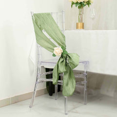 5 Pack Taffeta 6"x106" Chair Sashes Sage Green Accordion Crinkle Texture - Stylish Decor for Weddings & Gatherings