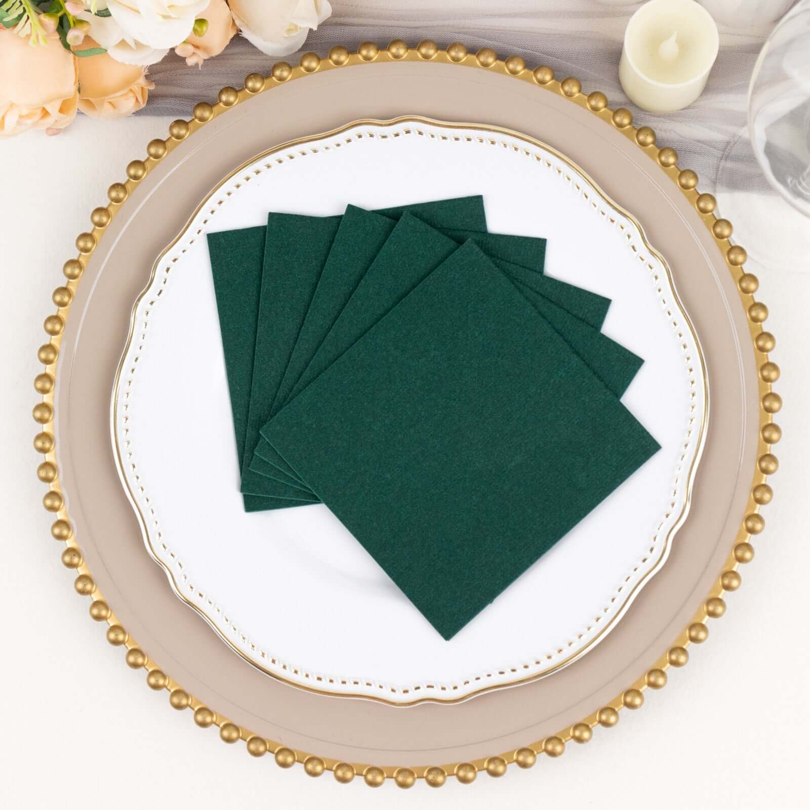 20 Pack Linen-Like Paper 5"x5" Napkins Hunter Emerald Green - Highly Absorbent Airlaid Napkins