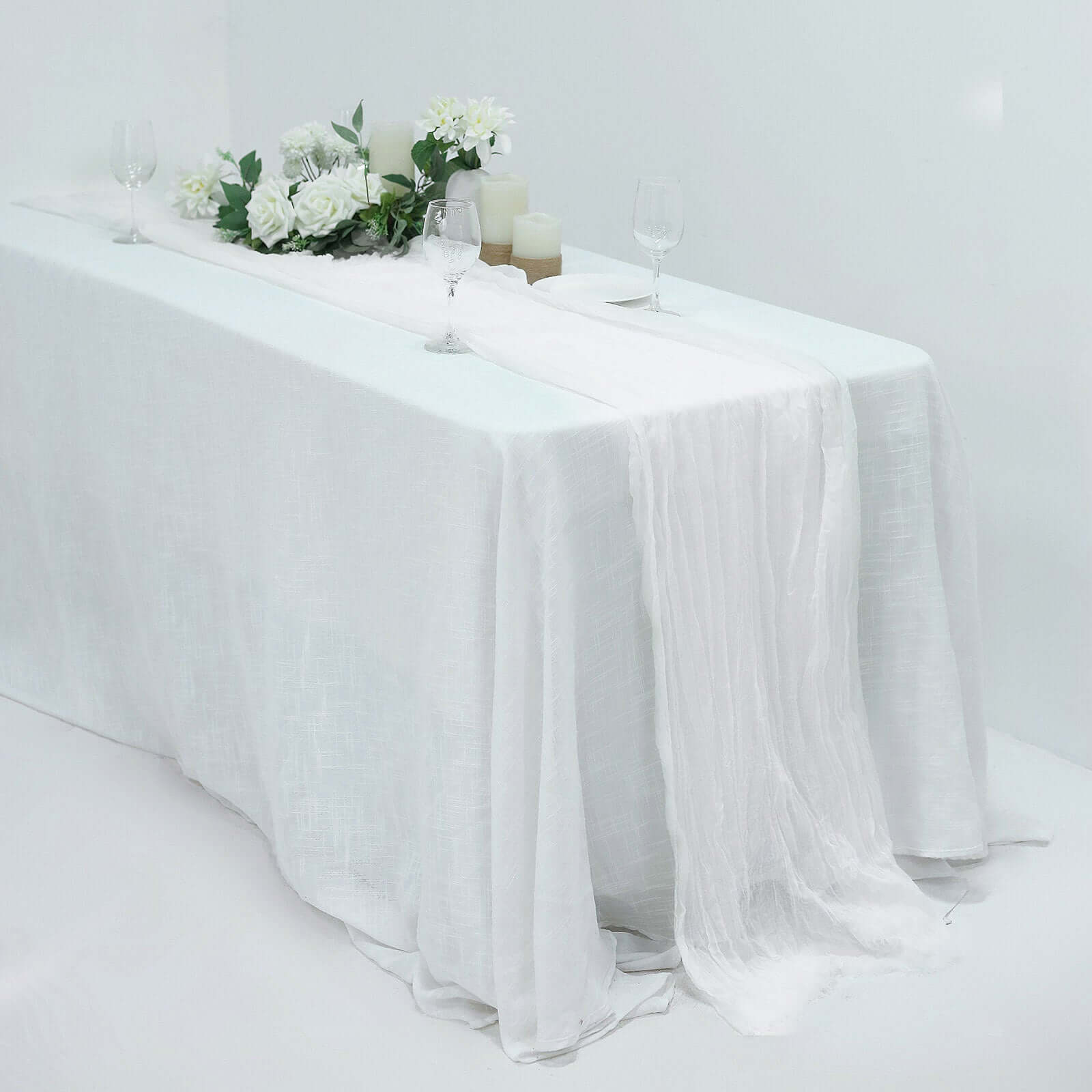 Gauze Cheesecloth 10ft Table Runner White - Soft & Rustic Boho Linen Runner