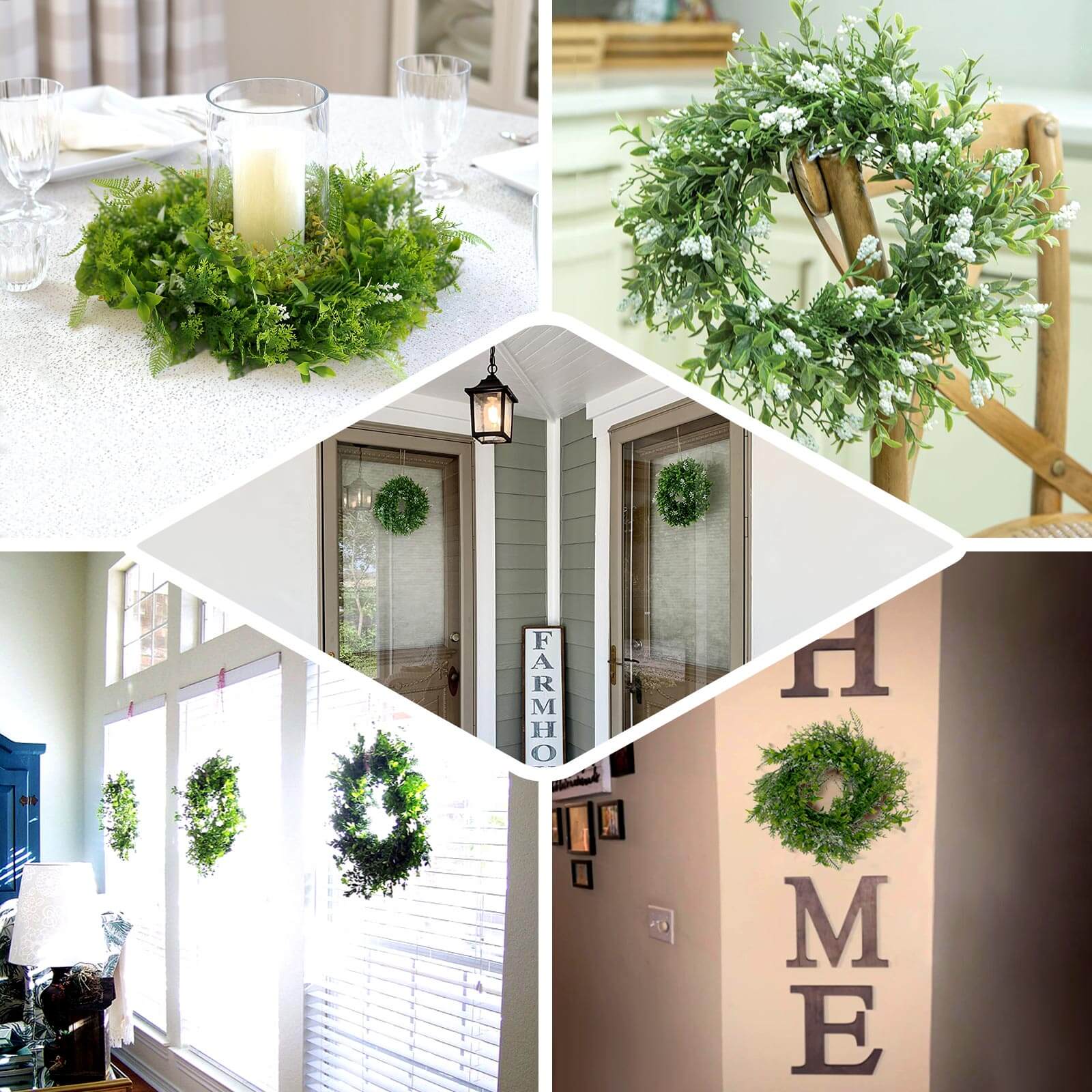 2 Pack 4" Green Artificial Fern Leaf Mix Pillar Candle Ring Wreaths