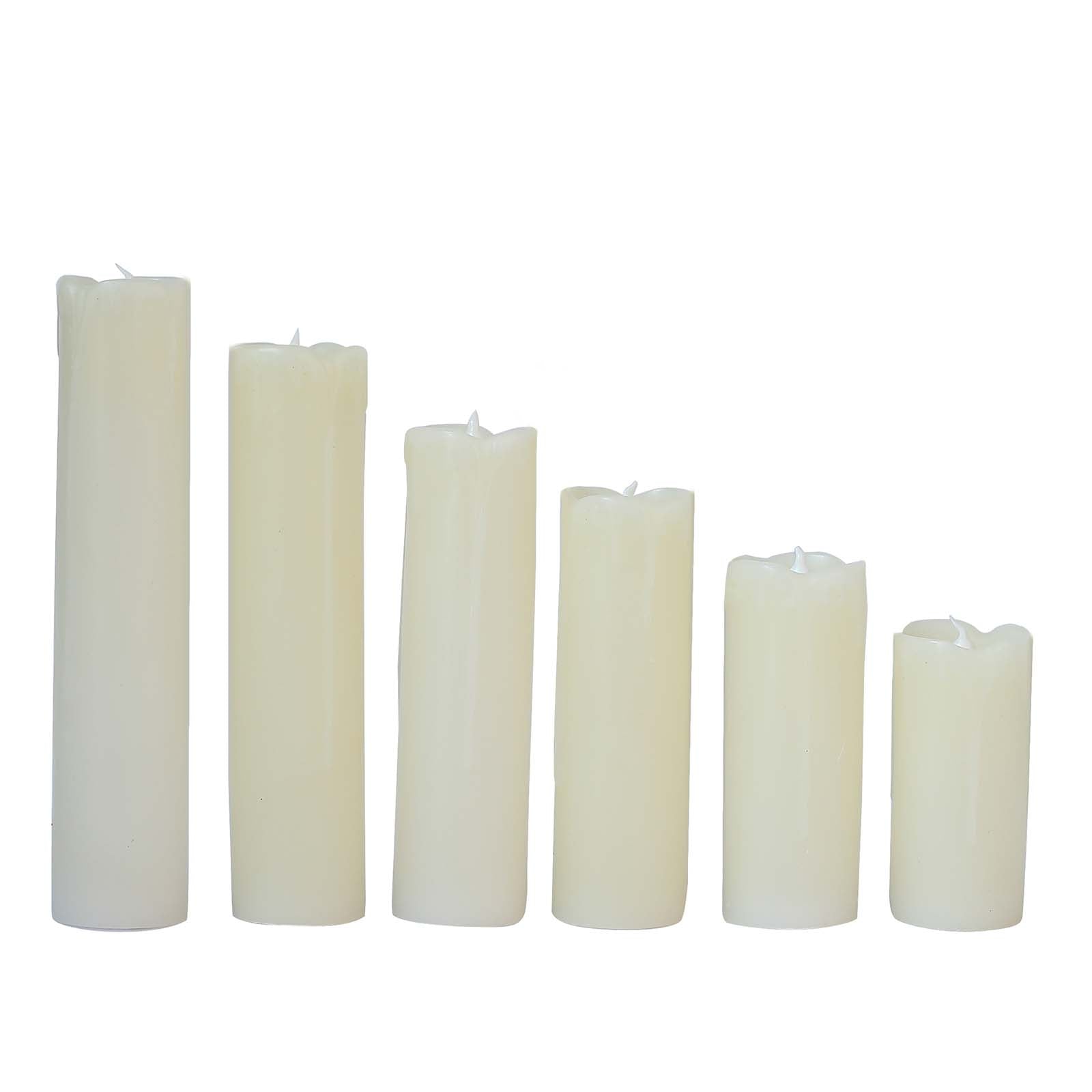 Set of 6 LED Flameless Luminaria Candles Drip Wax Ivory - Battery Operated Pillar Lighting