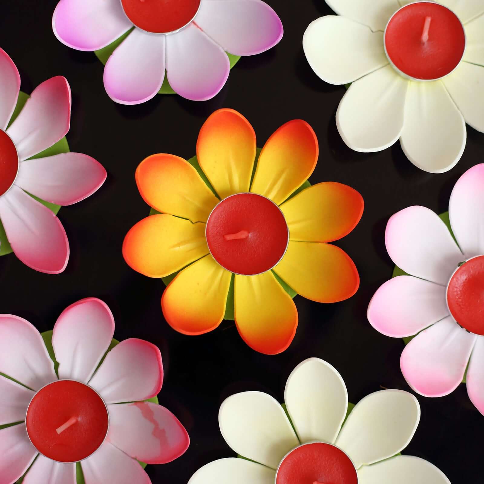 10-Pack Floating Candle Lights Water Lily Lotus Flower Design Colorful - Assorted Tealight Lanterns 5"