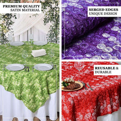 Satin 72"x72" Table Overlay Ivory - 3D Mini Rosette Tablecloth Topper