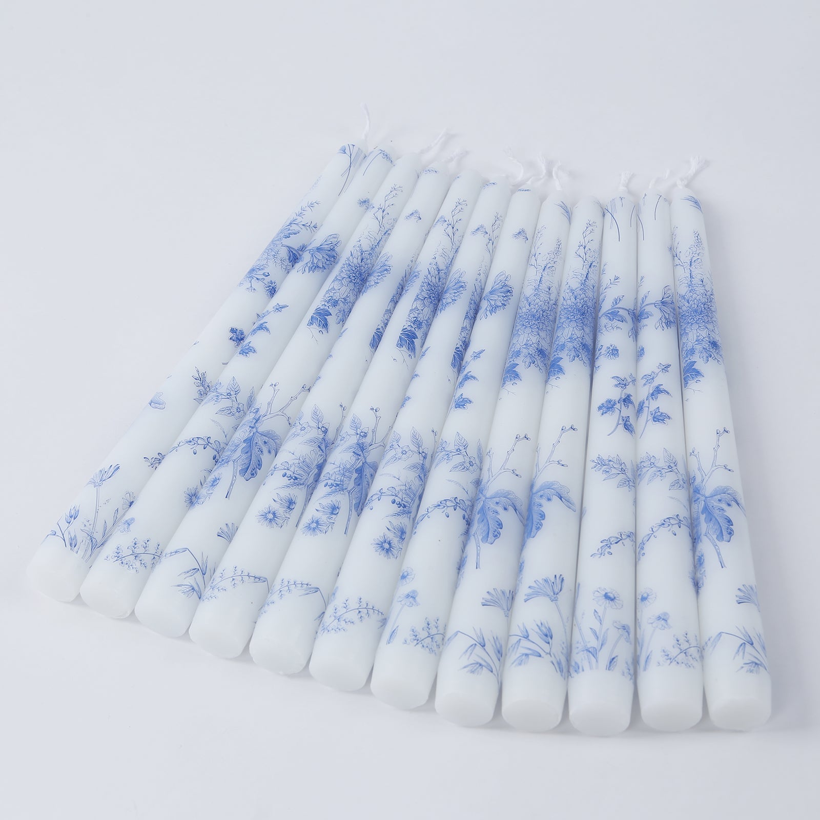 12 Pack 10" French Toile Wax Taper Candles White and Blue Unscented Candles