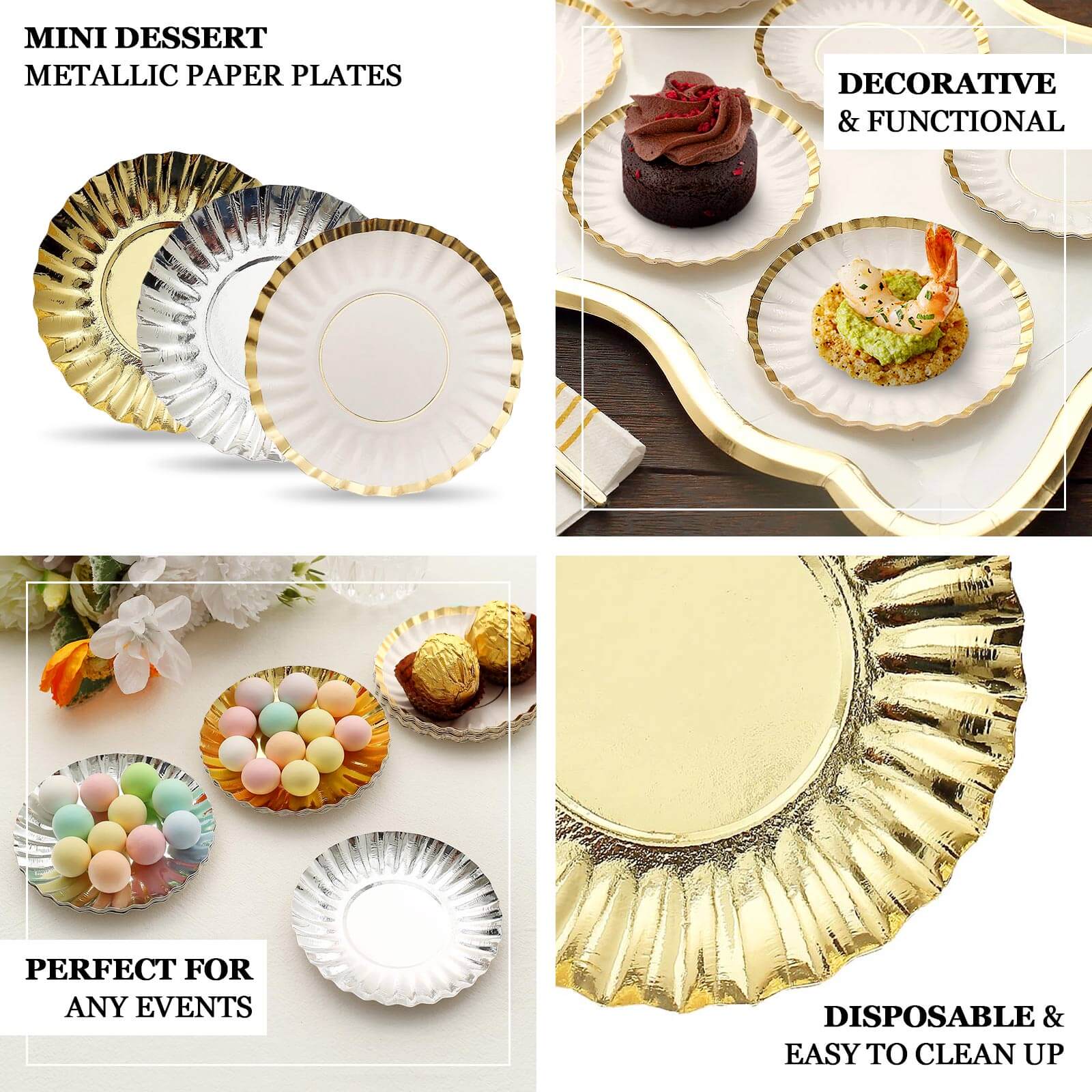 50-Pack Paper 3.5" Round Party Plates in Blush with Gold Scalloped Rim - Disposable Mini 250GSM Dessert Plates for Tapas, Appetizers & Finger Foods