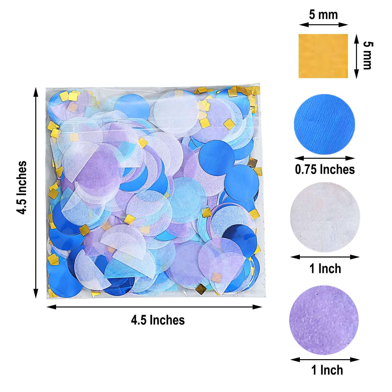 18G Bag Tissue Paper and Foil Table Confetti Mix, Purple Theme Festive Balloon Decor Blue, Gold, Royal Blue, White
