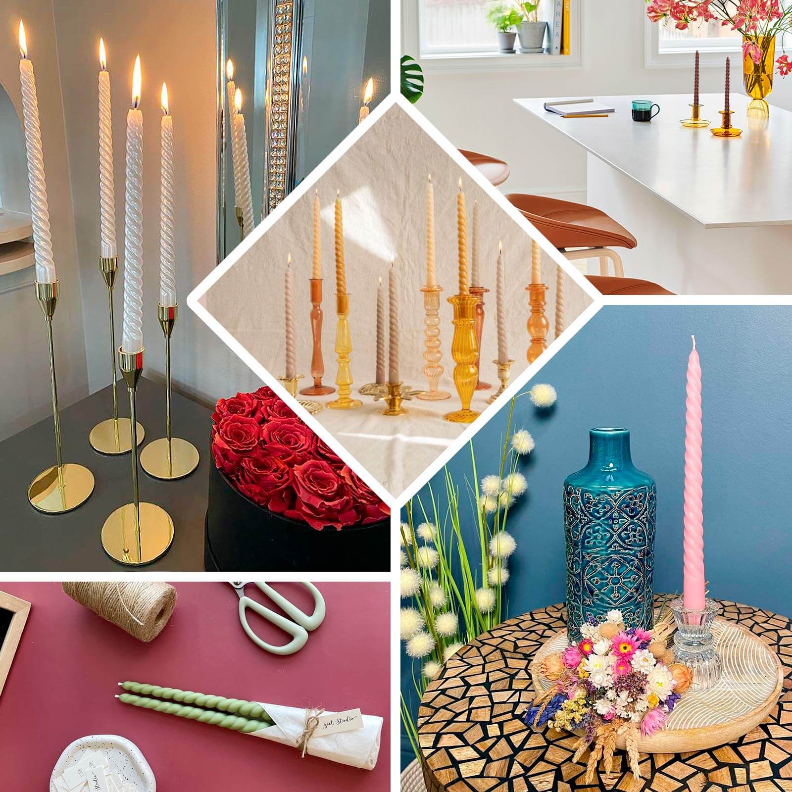 12 Pack 11" Dusty Sage Green Premium Unscented Spiral Wax Taper Candles, Long Burn Wick Dinner Candle Sticks