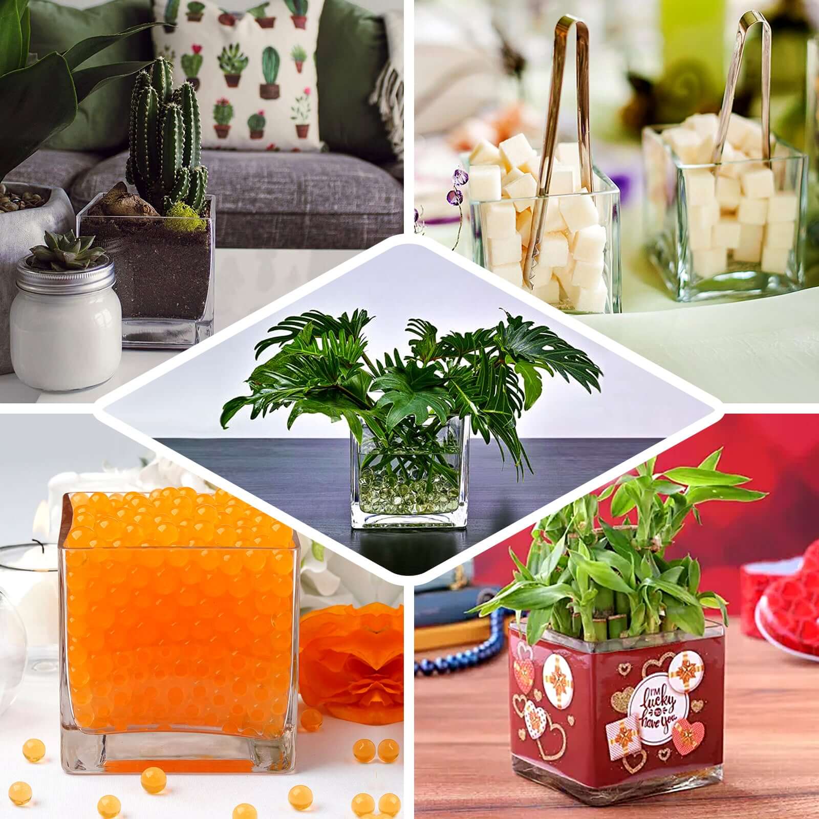 Glass Flower Vase Square Design Heavy Duty Clear - Premium Table Centerpiece for Events 4"