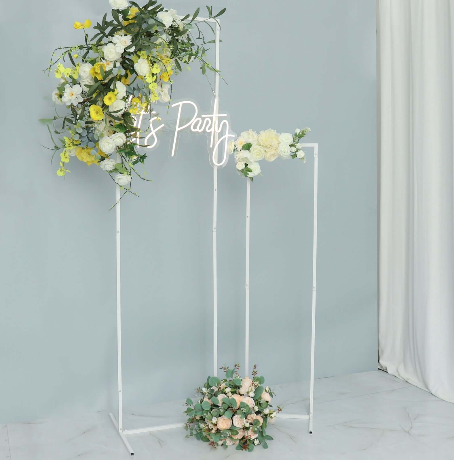 Set of 4 Wedding Arches Slim White Metal Rectangular Design Backdrop Stands - Floral Display Frames 3.6ft-6.5ft