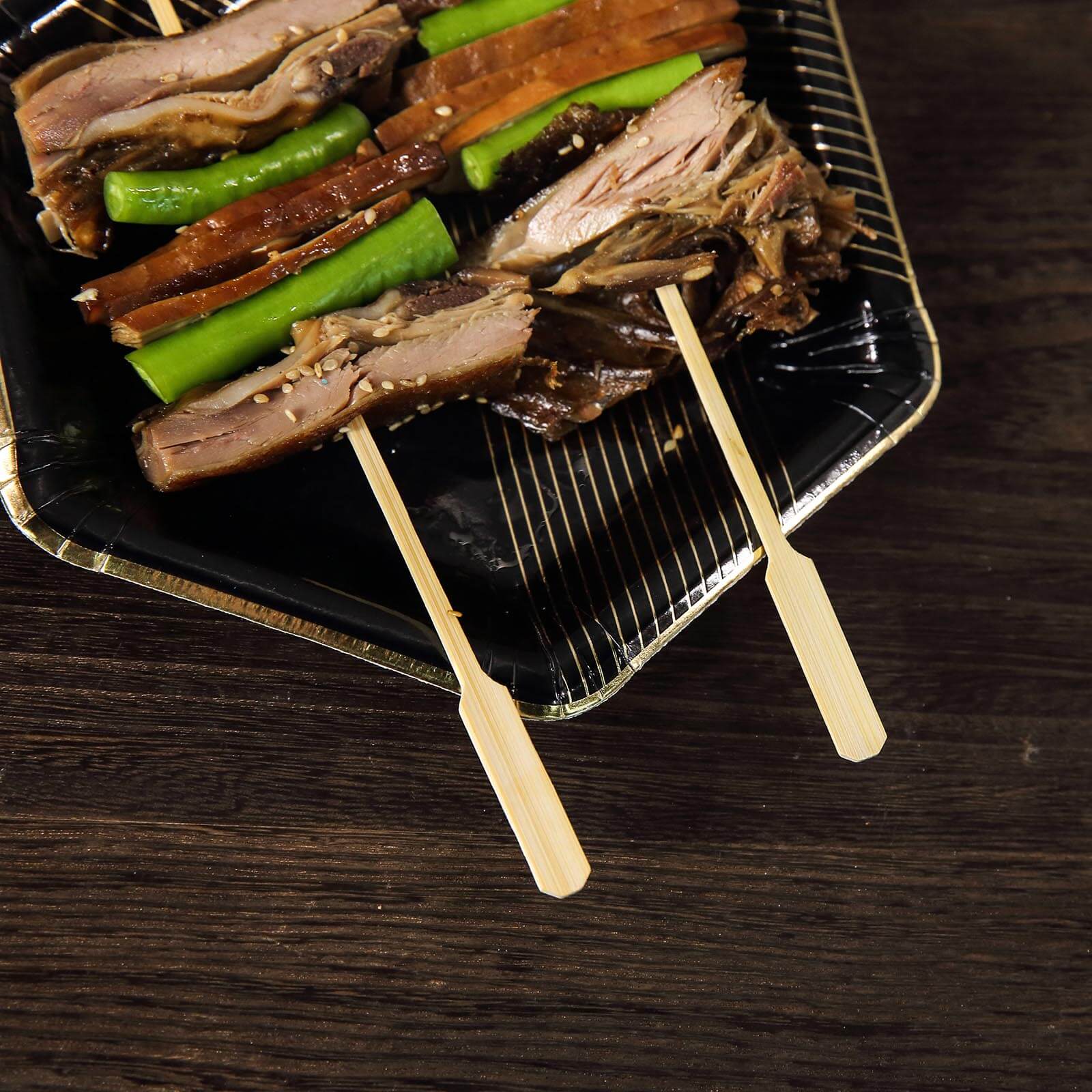 100-Pack Bamboo Cocktail Sticks Paddle Decorative Top Design - Eco Friendly Party Picks 10"