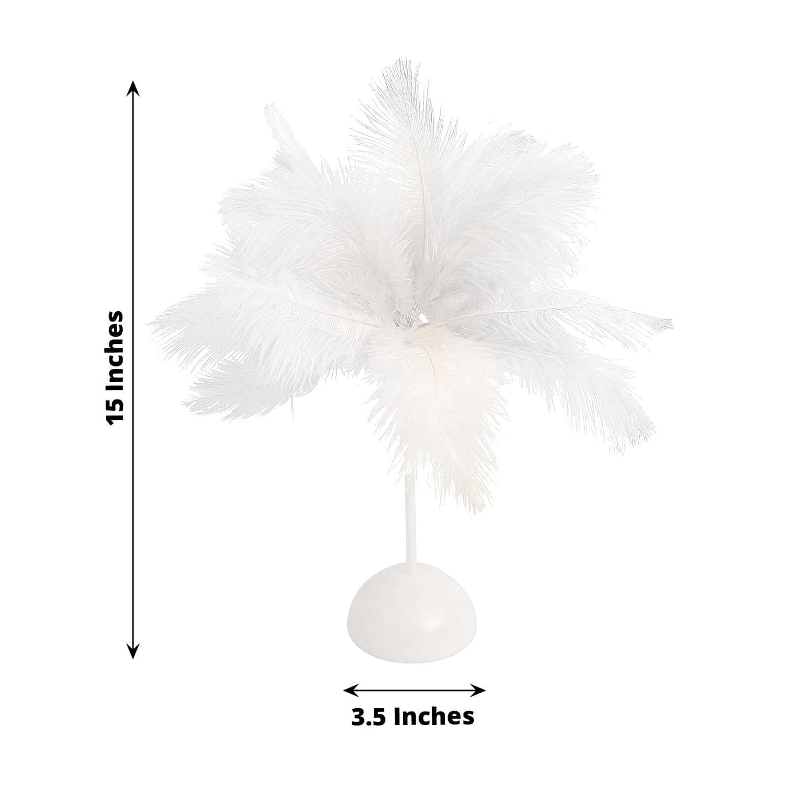 Table Lamp Ostrich Feather Design White LED Battery Operated - Cordless Wedding Centerpiece 15"