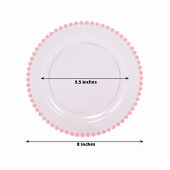 10-Pack Transparent Blush Plastic Dessert Plates – 8" Round with Beaded Rim, Disposable for Parties & Events