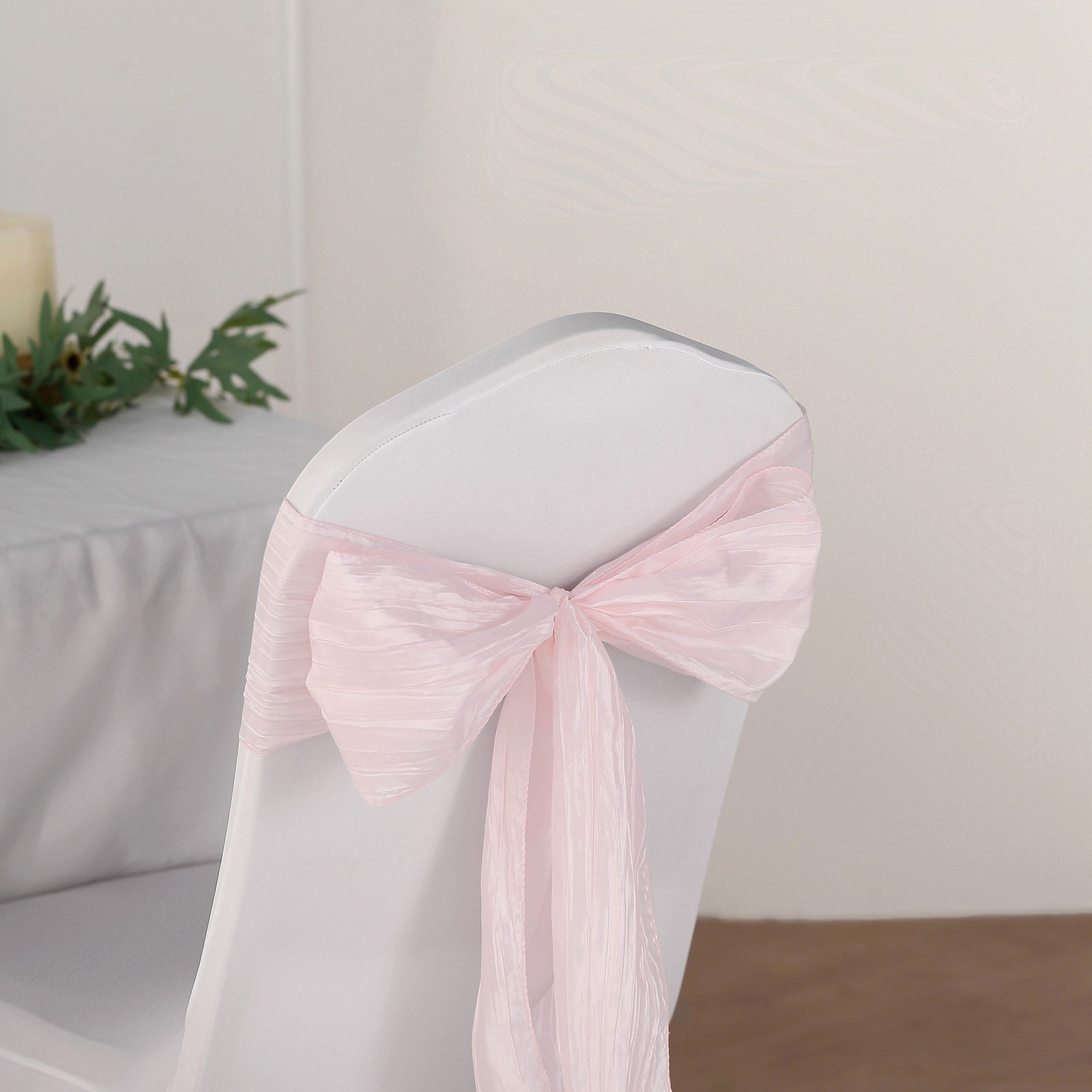5 Pack Taffeta 6"x106" Chair Sashes Blush Accordion Crinkle Texture - Stylish Decor for Weddings & Gatherings