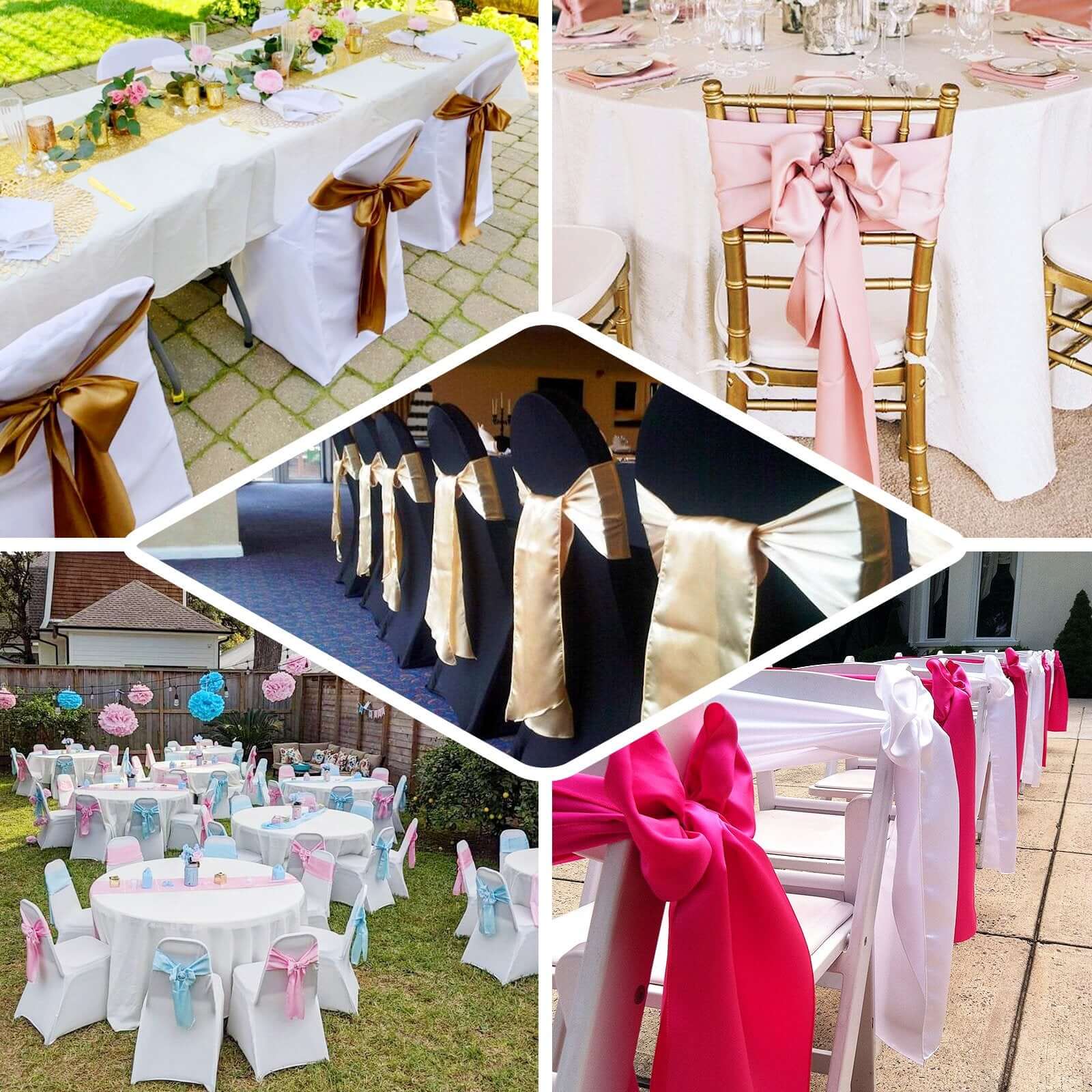 5 Pack Satin Chair Sashes Dusty Rose - Durable Chair Bows with Shiny Finish 6"x106"