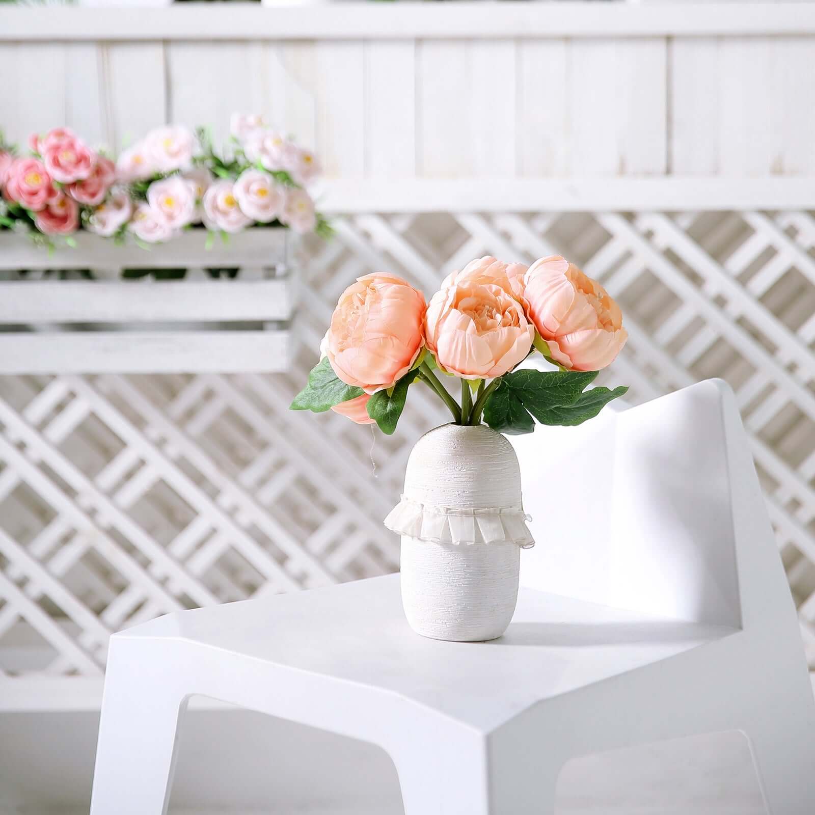 5 Flower Head Peach Peony Bouquet Artificial Silk Peonies Spray