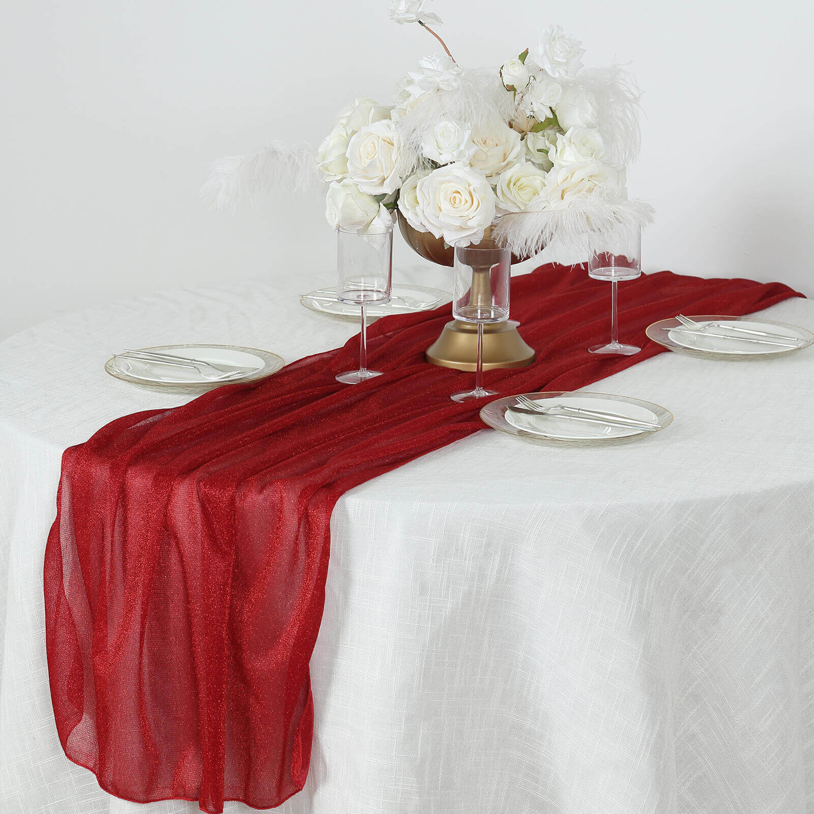 Glitter Gauze 27"x120" Table Runner Red - Sparkling Reusable Sheer Table Linen