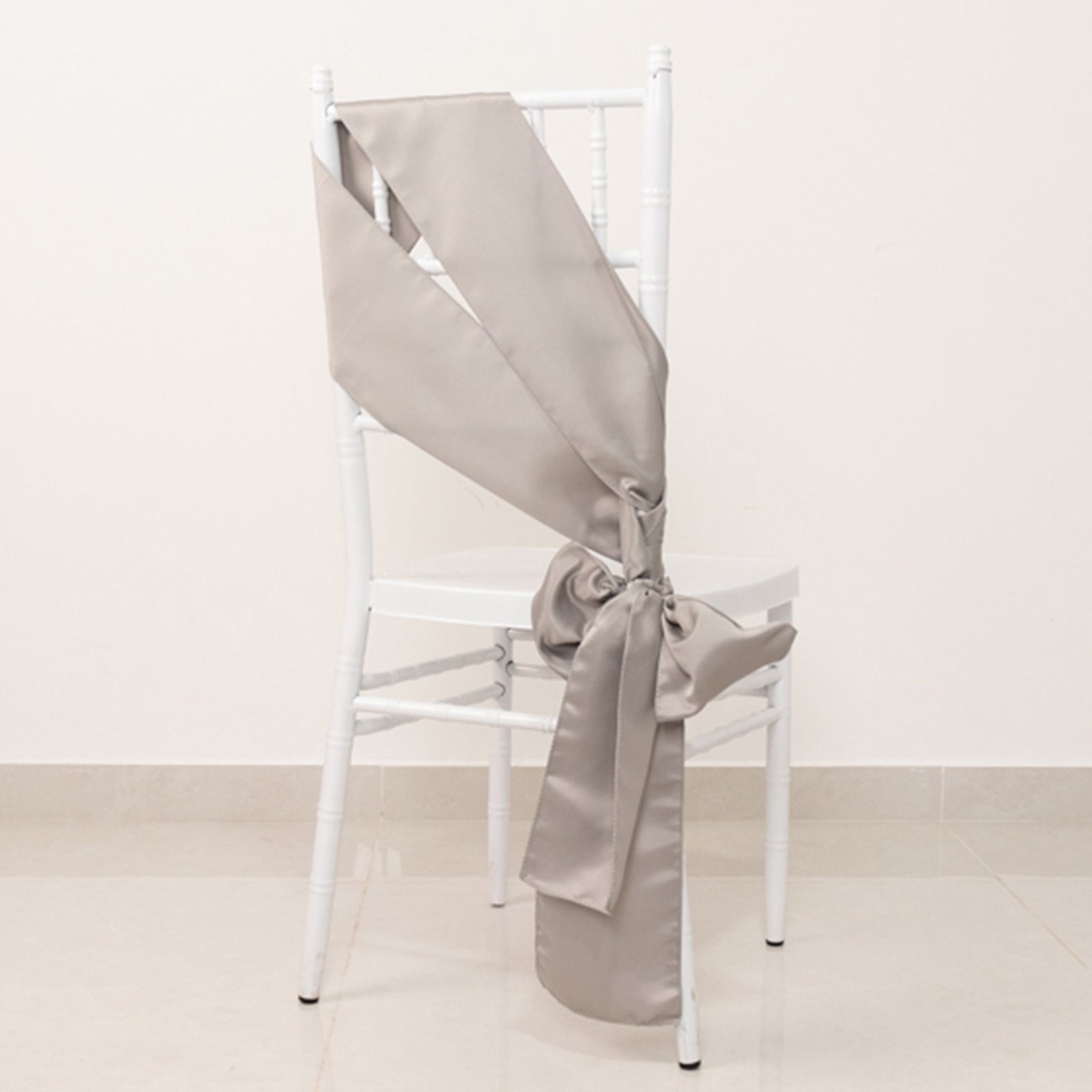 5 Pack Lamour Satin 6"x106" Chair Sashes Silver - Stylish Reusable Decorative Bows