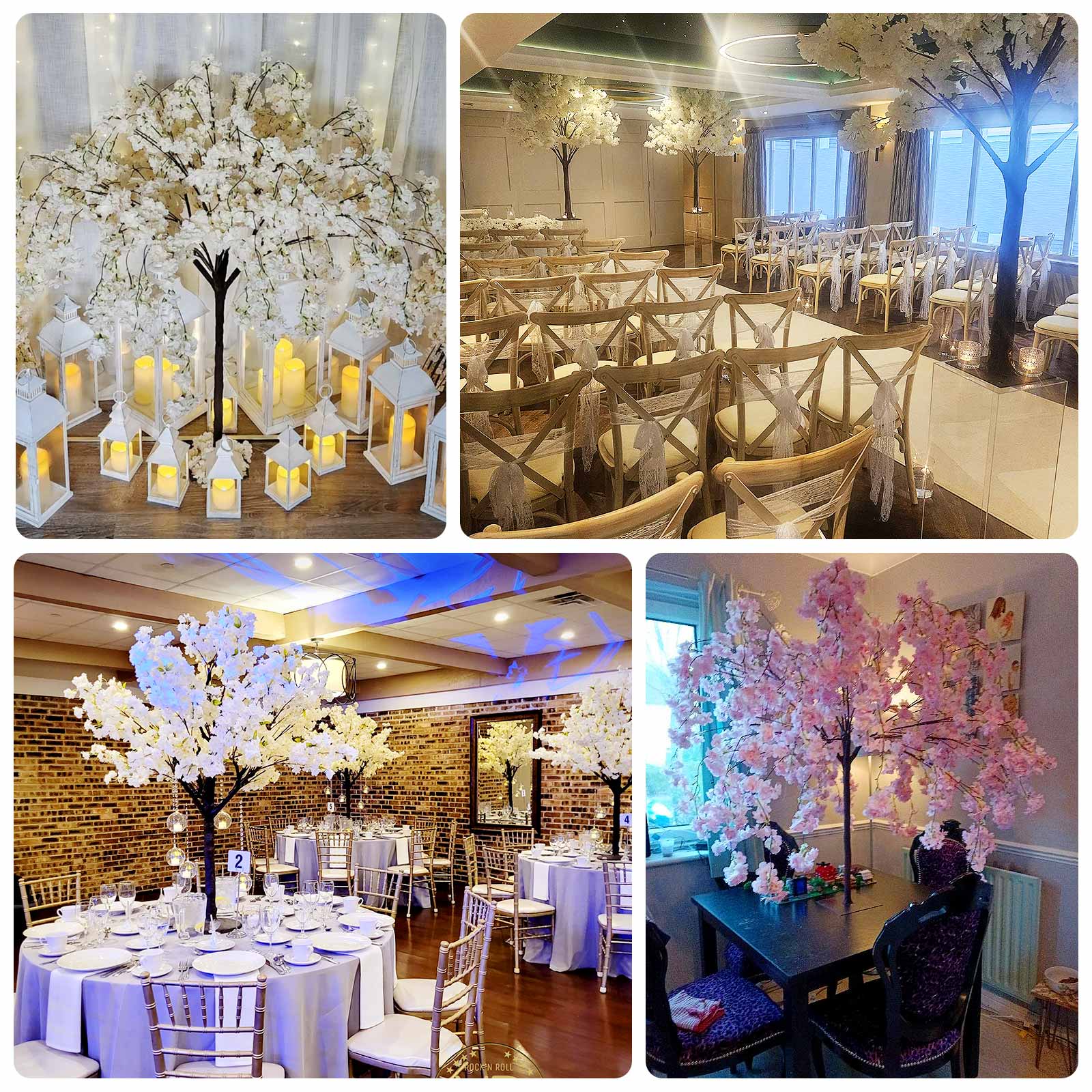 5ft Artificial Cherry Blossom Tree White – Silk Sakura Wishing Tree with Sturdy Metal Base & Realistic Fiberglass Trunk