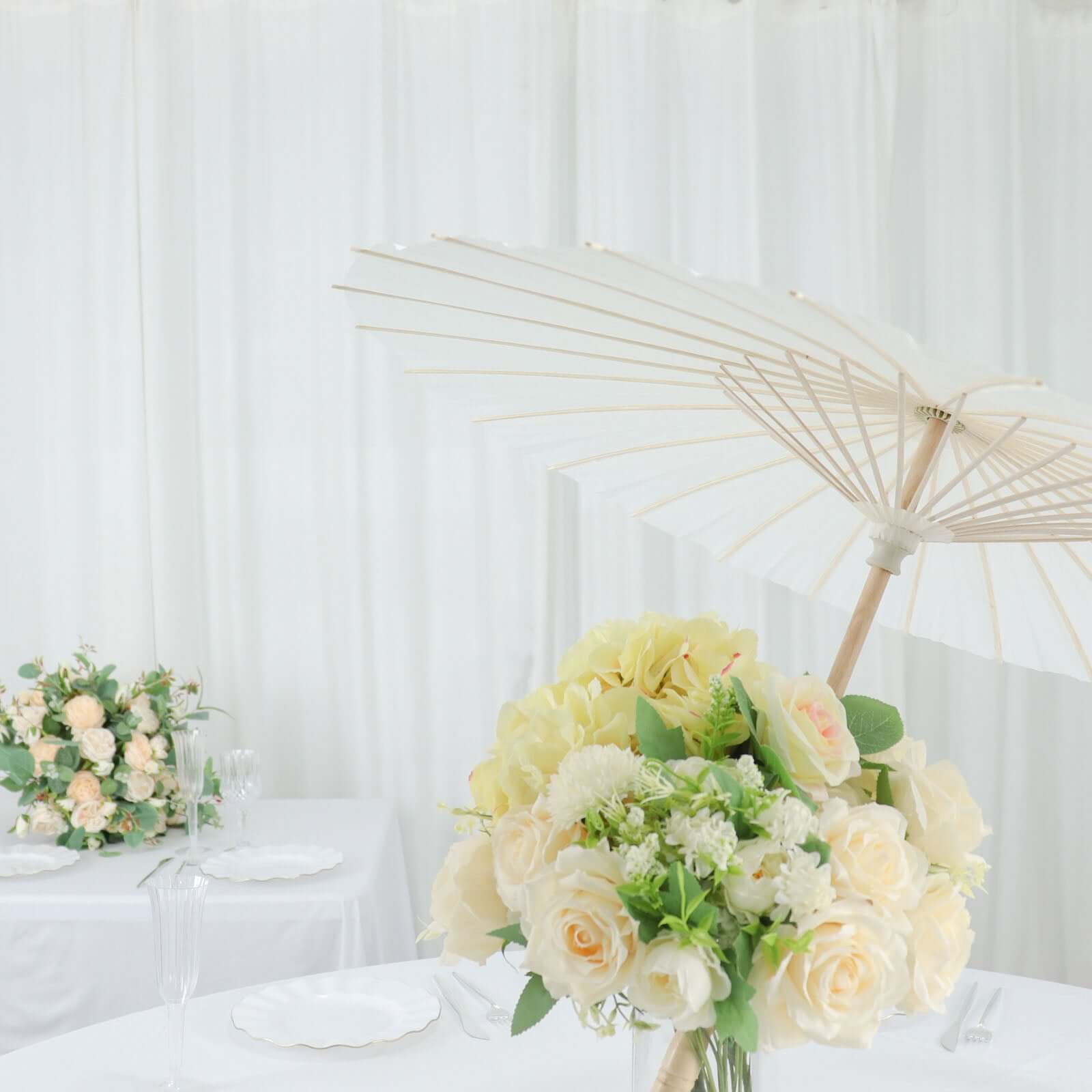 2-Pack Paper and Bamboo Parasol Umbrellas White - Perfect Bridal Shower Photo Props and Table Decorations 32"