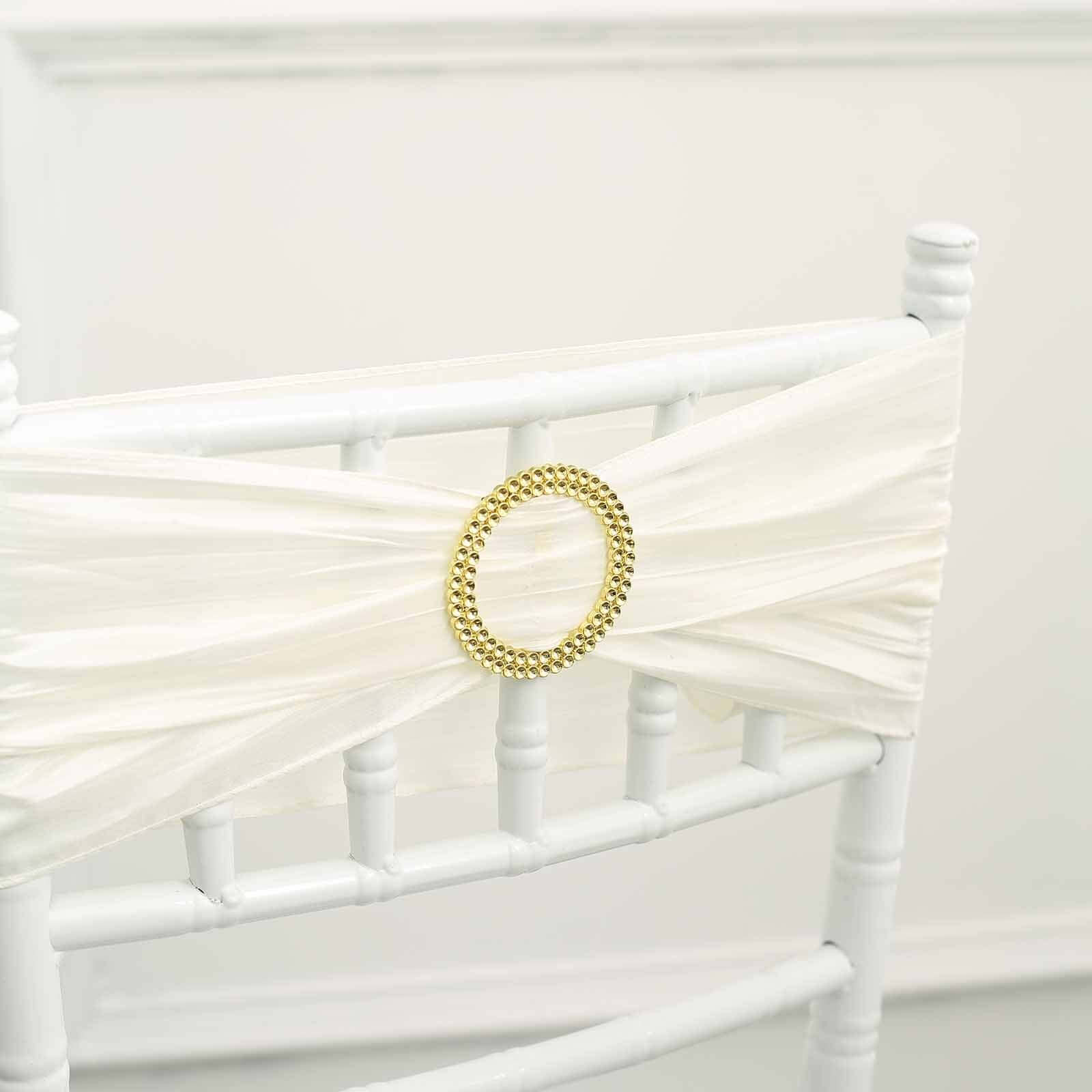 20 Pack Diamond Round Chair Sash Band Buckle Pins Gold - Timeless Rhinestone Napkin Rings for Weddings & Gatherings 2.5"