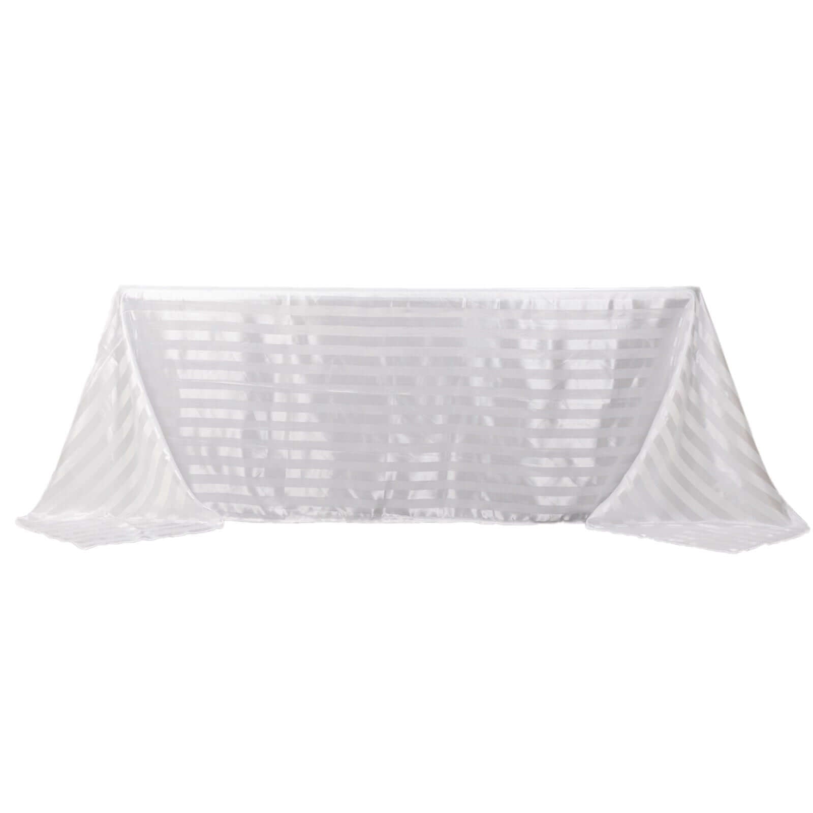 Satin Striped 90"x132" Rectangular Tablecloth White - Seamless Silky Smooth Wedding Decor
