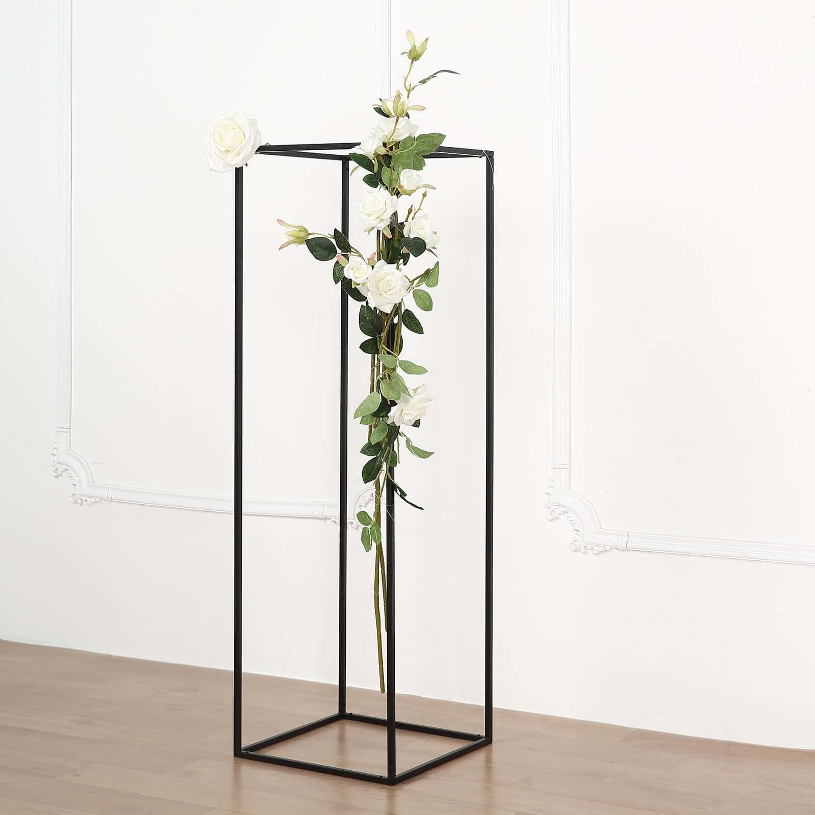 2-Pack Wedding Flower Stand Matte Black Metal Geometric Column Frame Rectangular - Versatile Floral Pedestal for Sophisticated Arrangements 40"