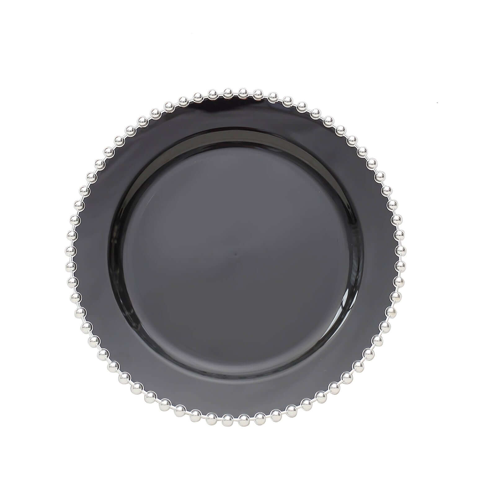 10-Pack Black Plastic Dessert Plates – 8" Round with Silver Beaded Rim, Disposable for Parties & Events