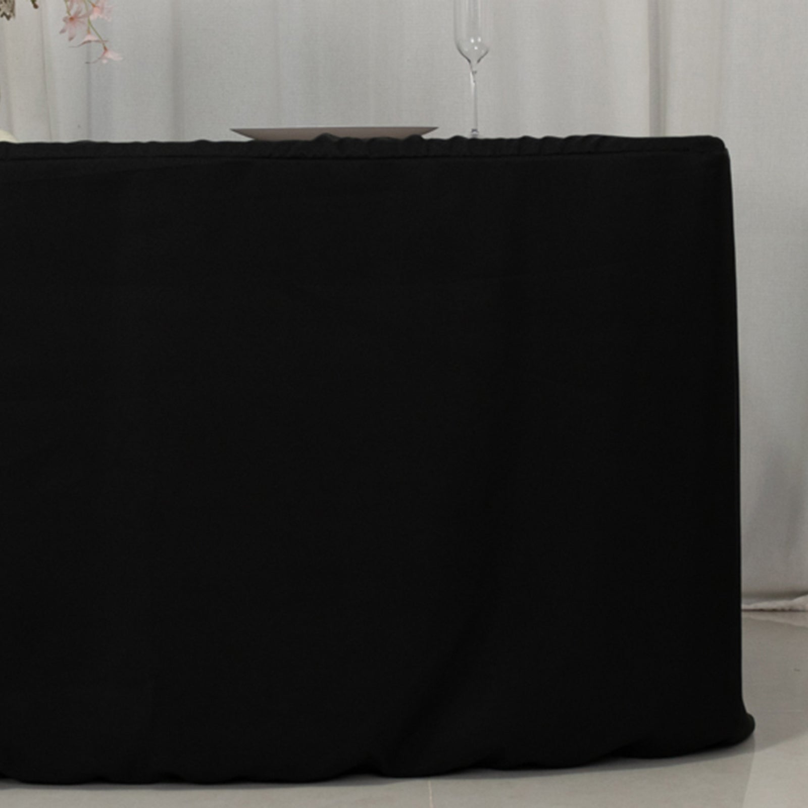 Fitted Polyester 72"x30" Rectangle Tablecloth Black with Open Back Design - Easy to Maintain and Wrinkle-Resistant Table Cover