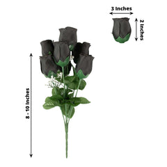 12 Bushes Black Artificial Premium Silk Flower Rose Bud Bouquets