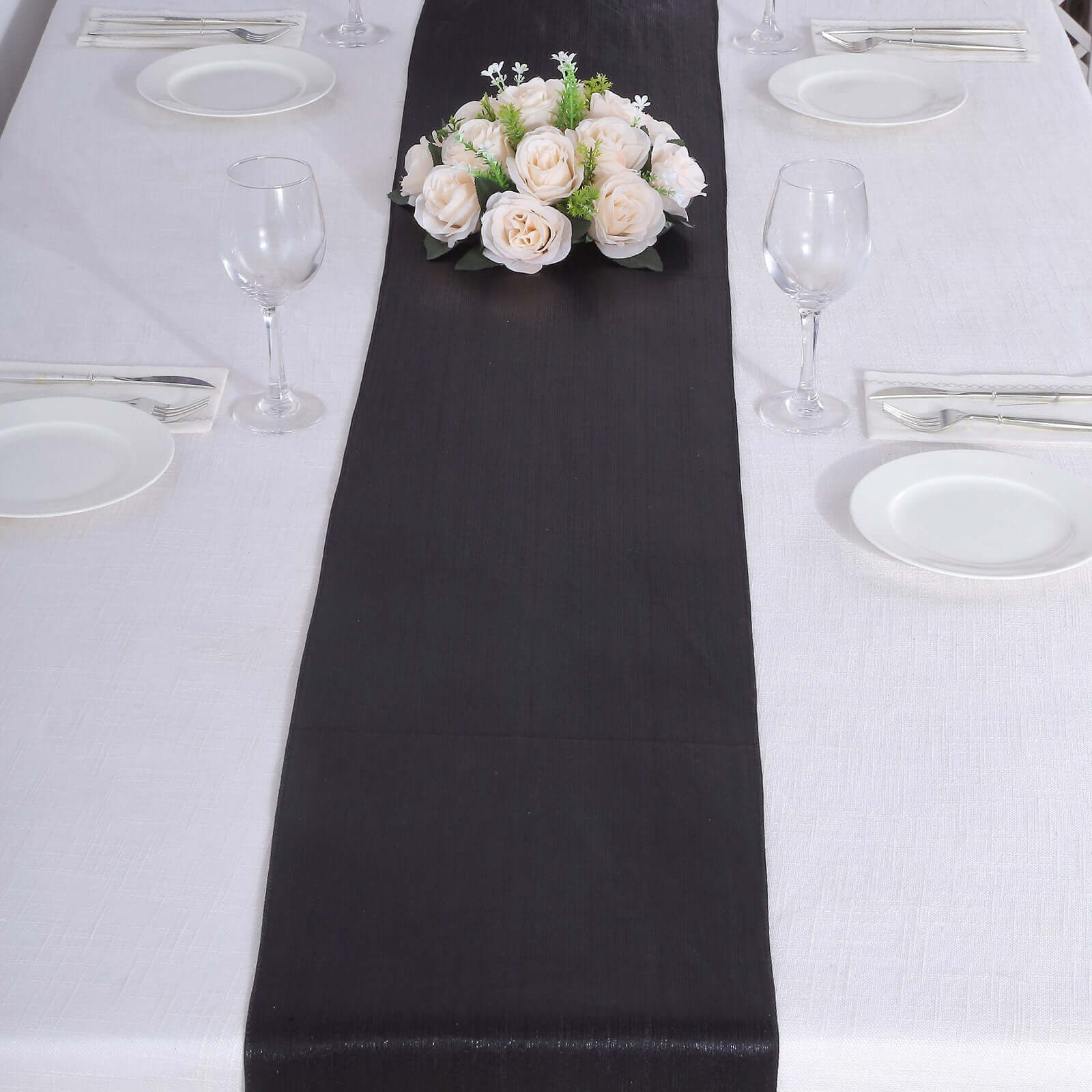 Polyester 12"x108" Table Runner Black Shimmer Sequin Dots - Wrinkle-Free Finish Table Linen