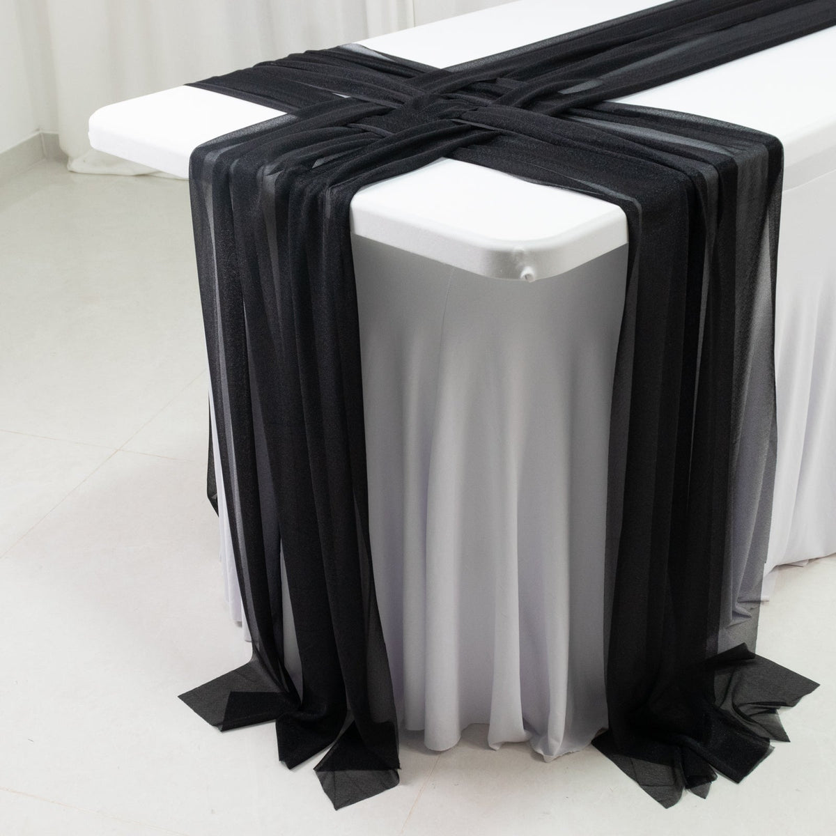20-Pack 9ft Sheer Table Runners – Black Shimmer Sheer Drapes, Wrinkle-Free