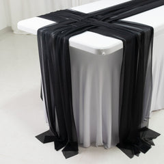 20-Pack 9ft Sheer Table Runners – Black Shimmer Sheer Drapes, Wrinkle-Free