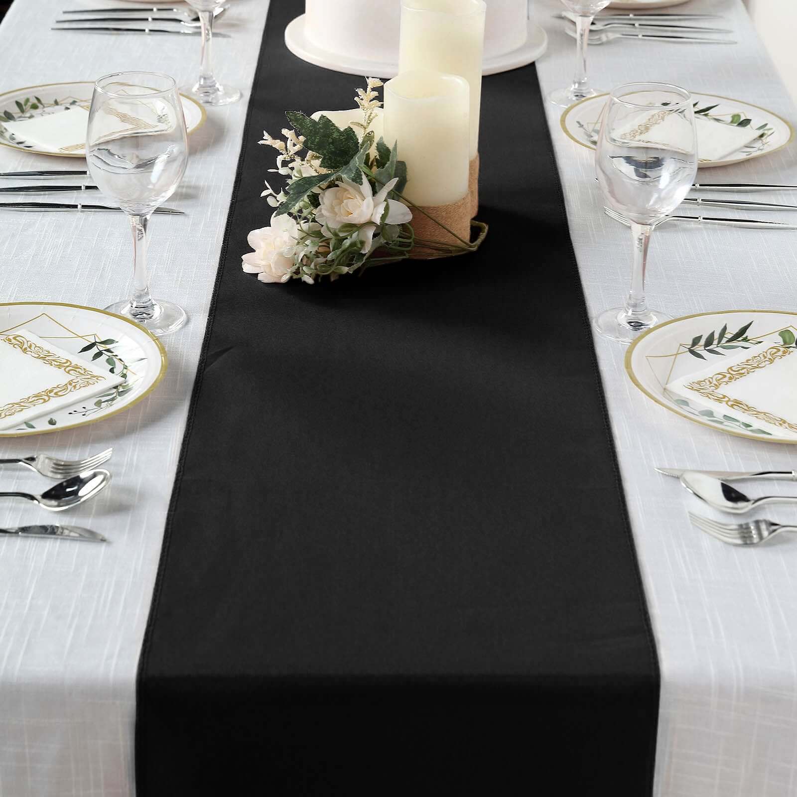 Polyester 12"x108" Table Runner Black - Durable & Wrinkle-Resistant Table Decor