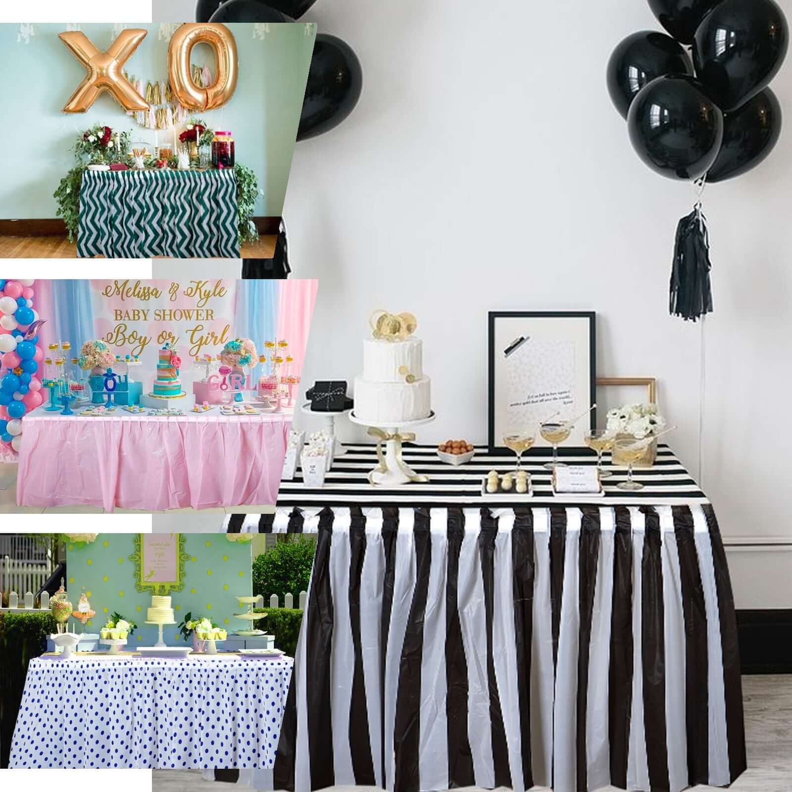 5 Pack Plastic Table Skirts Black Ruffled - Durable Disposable Skirts for Events 14ft