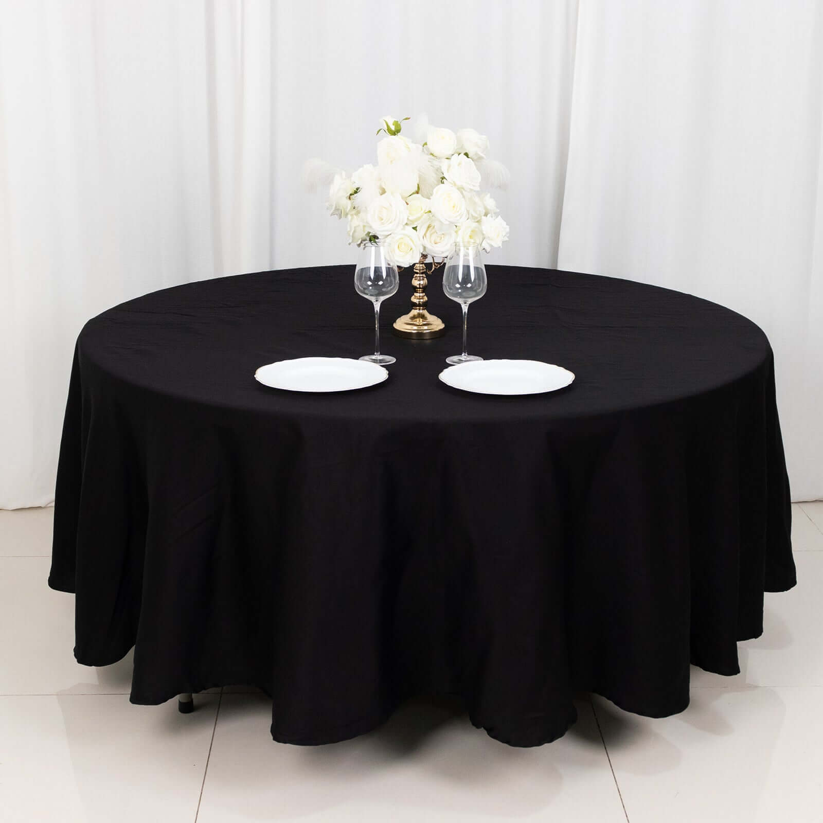 100% Cotton 108" Round Tablecloth Black Linen - Soft & Breathable Table Cover