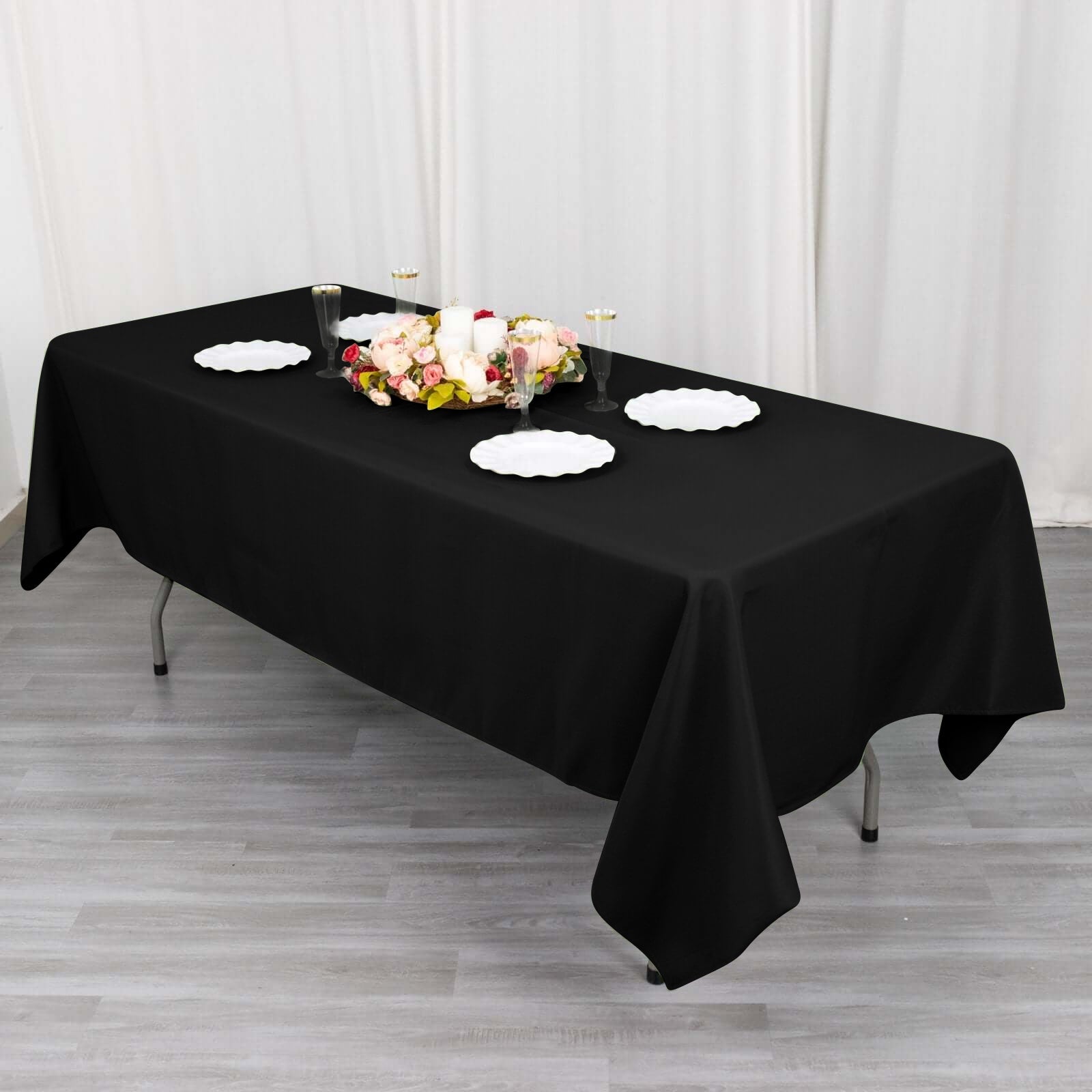 Cotton Blend 60"x102" Rectangle Tablecloth Black - Wrinkle-Resistant Finish for Gatherings