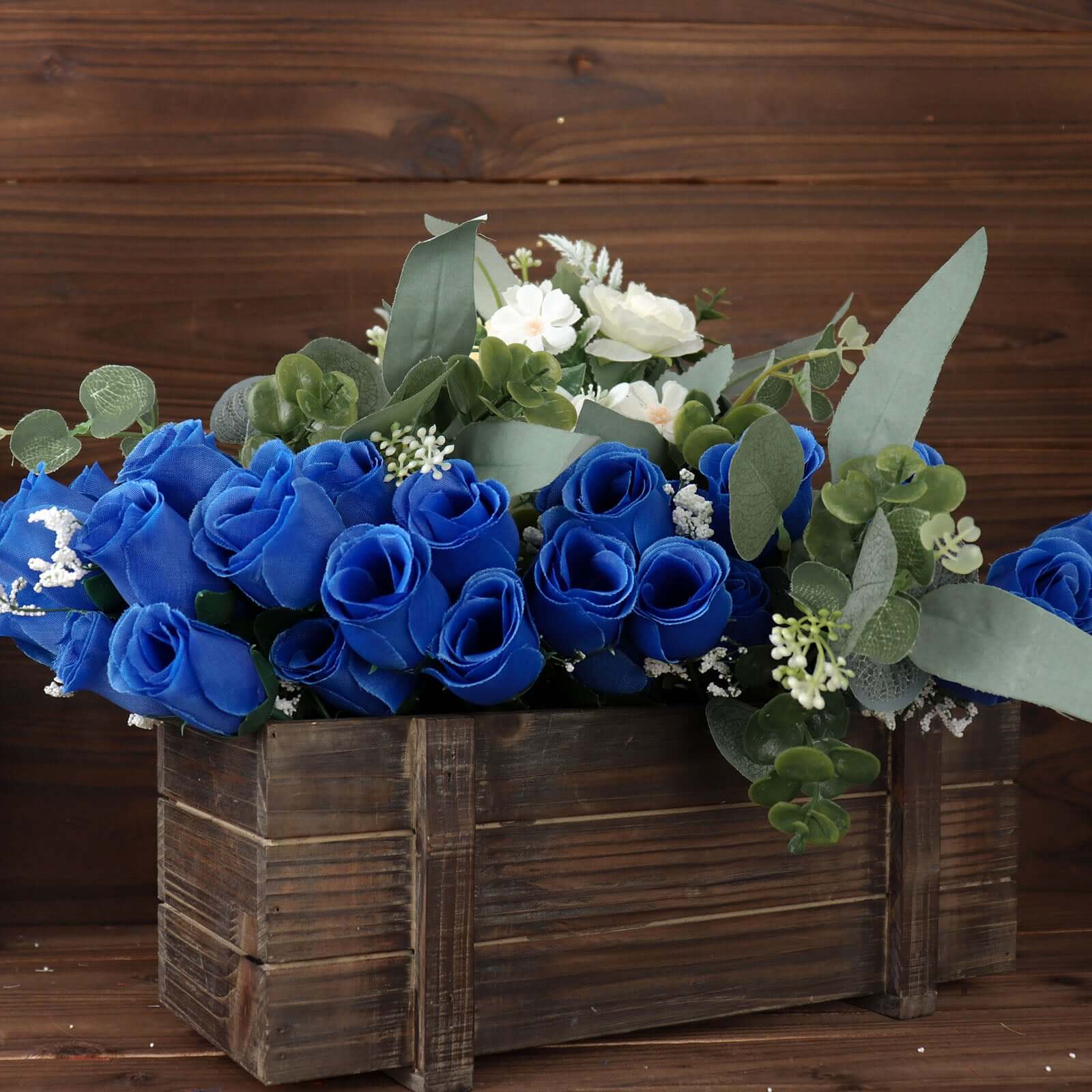 12 Bushes Royal Blue Artificial Premium Silk Flower Rose Bud Bouquets