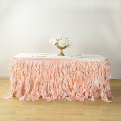 Taffeta 17ft Table Skirt Blush - Cascading Curly Willow Style Table Cover