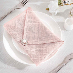 5 Pack Faux Linen 20"x20" Napkins Blush - Slubby Textured & Wrinkle Resistant Cloth Napkins