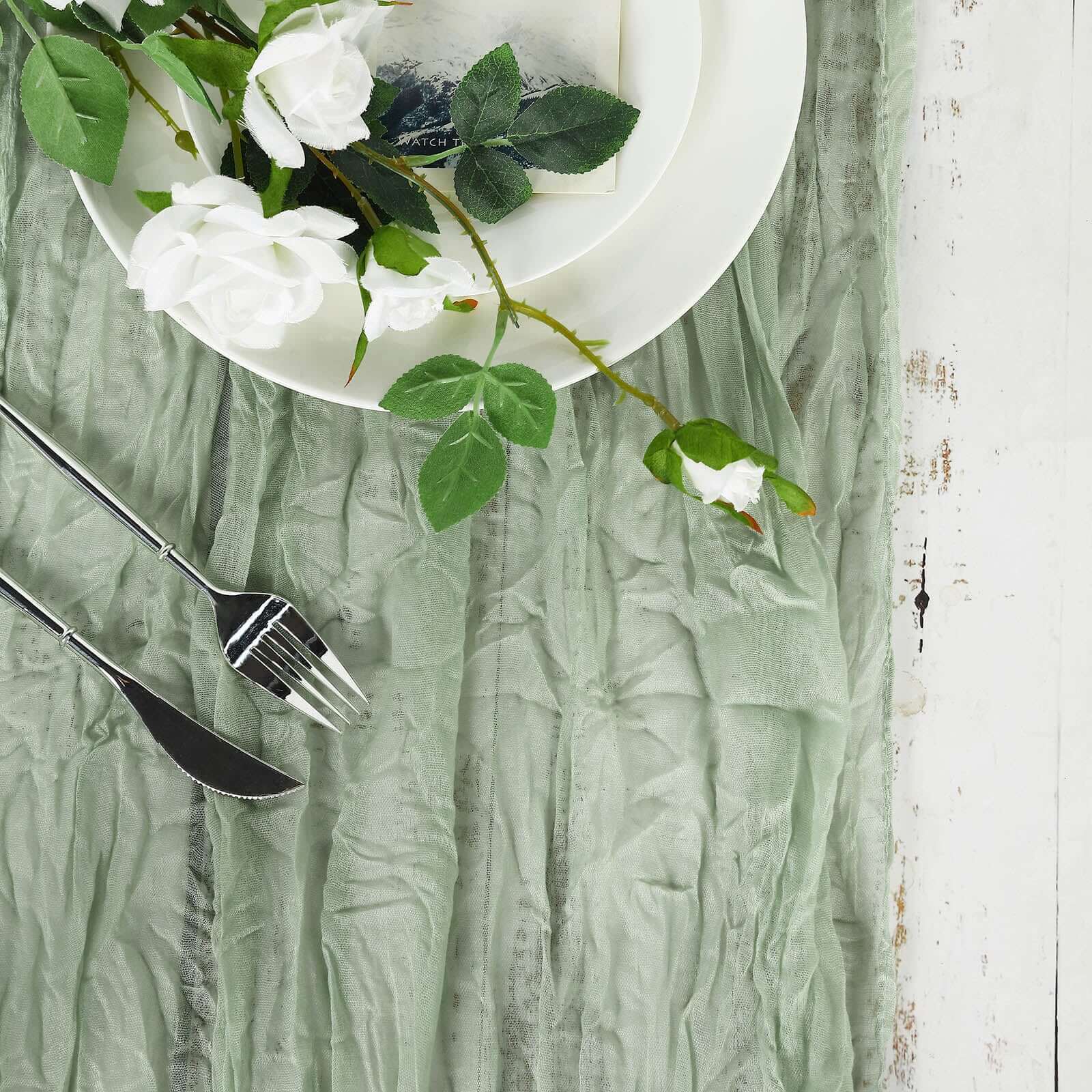 Gauze Cheesecloth 10ft Table Runner Sage Green - Rustic Boho Style