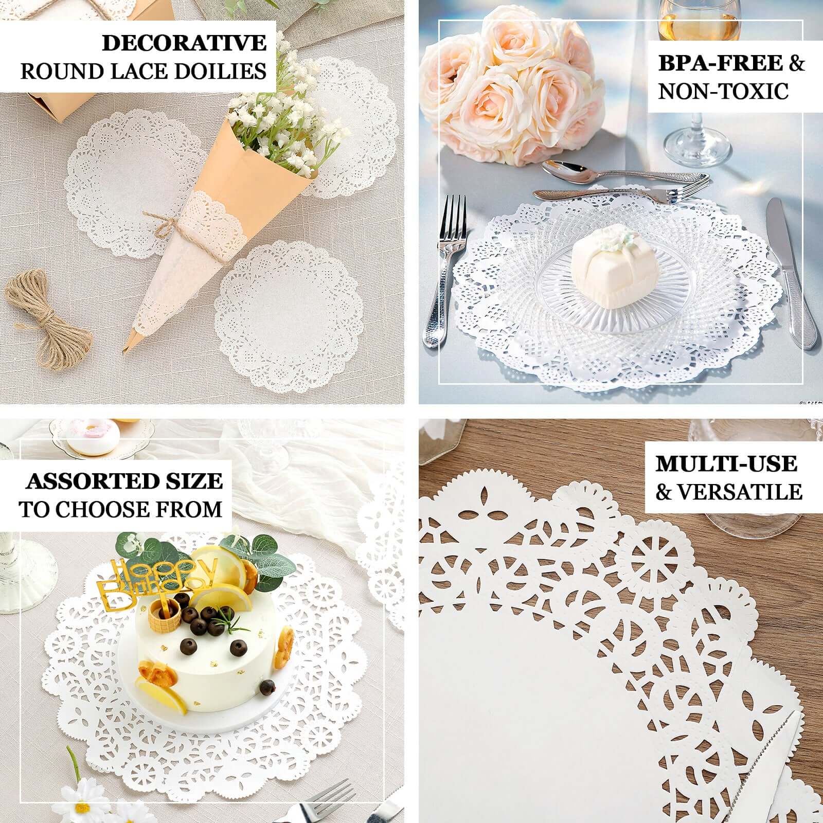 100 Pcs Paper 4" Round Placemats in White - Food Grade Lace Paper Doilies for Dessert Display & Table Decor
